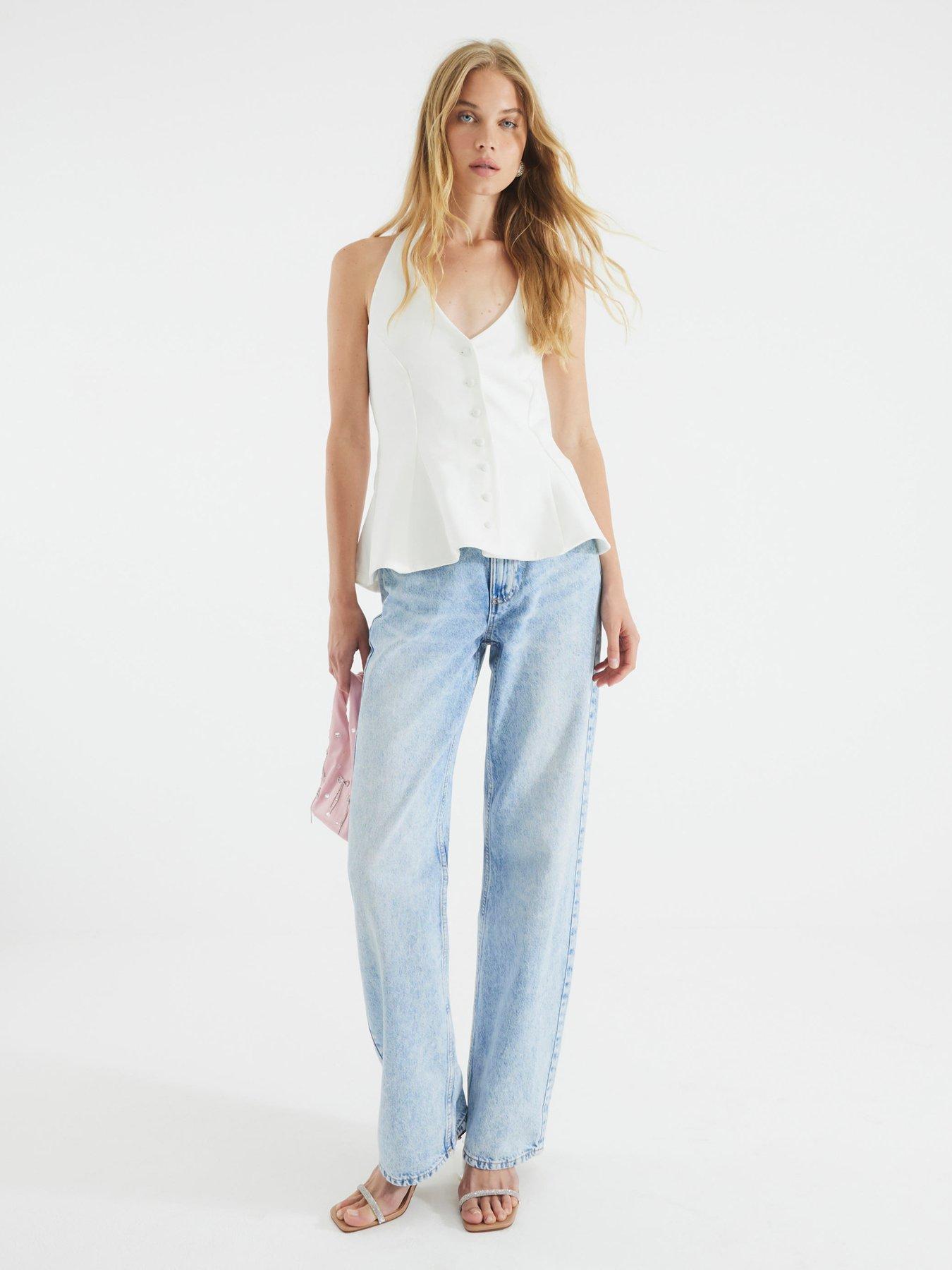 Image 2 of 4 of River Island Pleated Halter Waistcoat - White