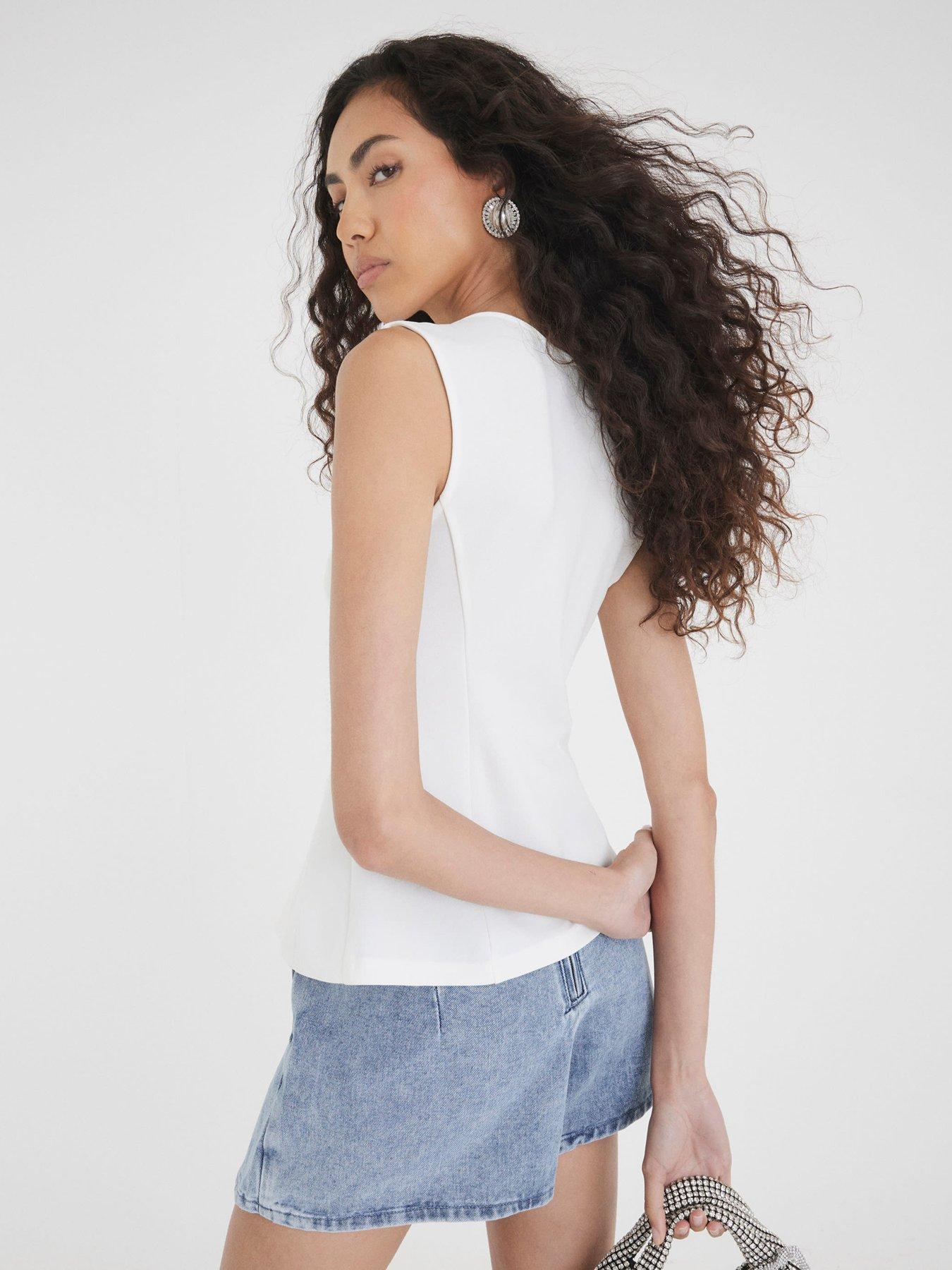 Image 2 of 4 of River Island Short Bow Top - White