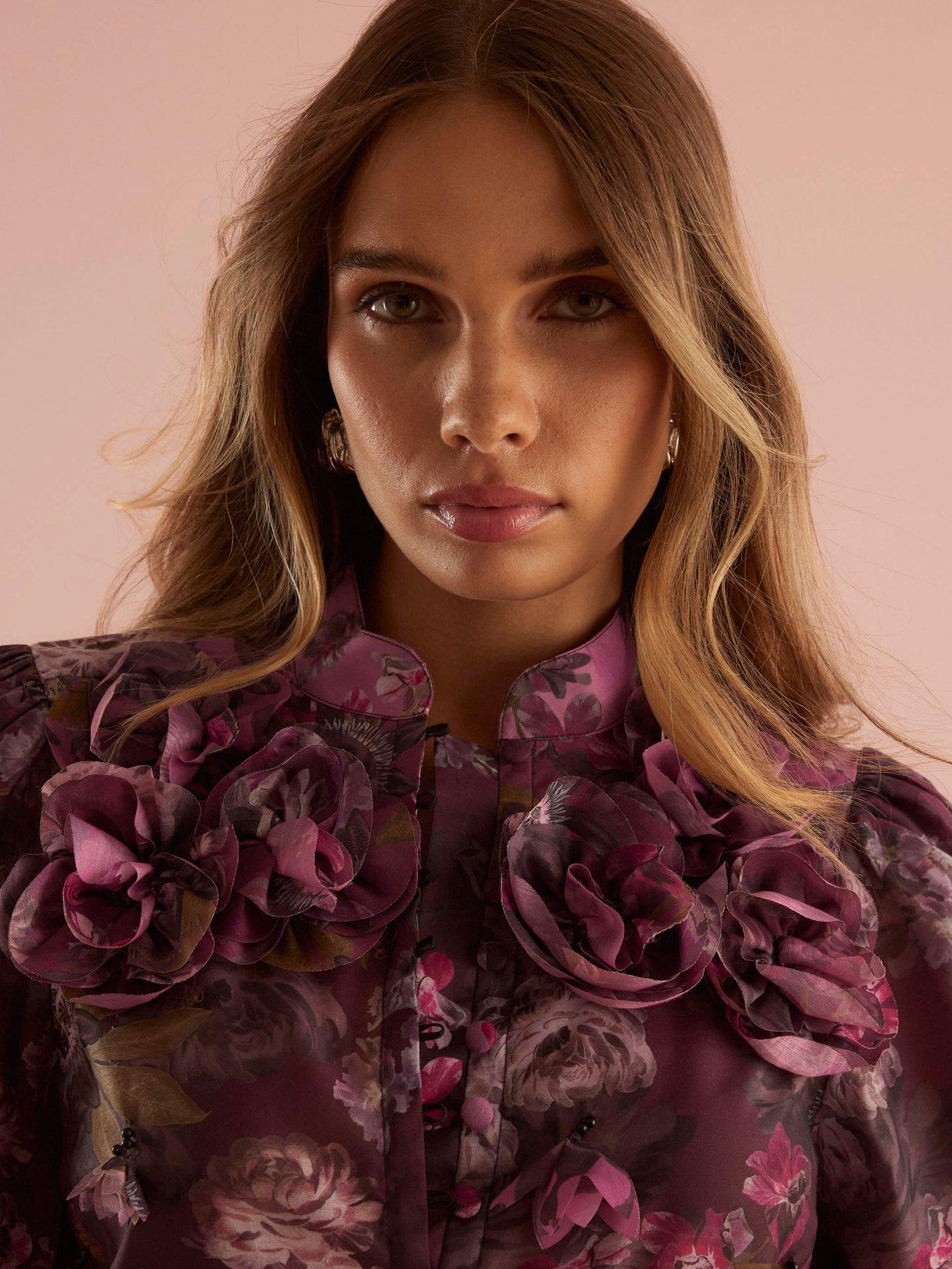  image of river-island-3d-trimmed-sleeve-blouse-purple