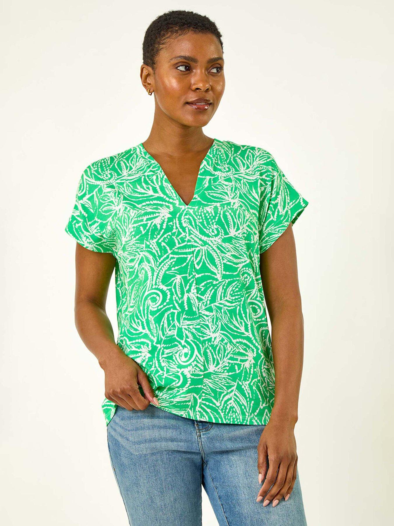 undefined Printed V-neck Stretch Shirt - Green
