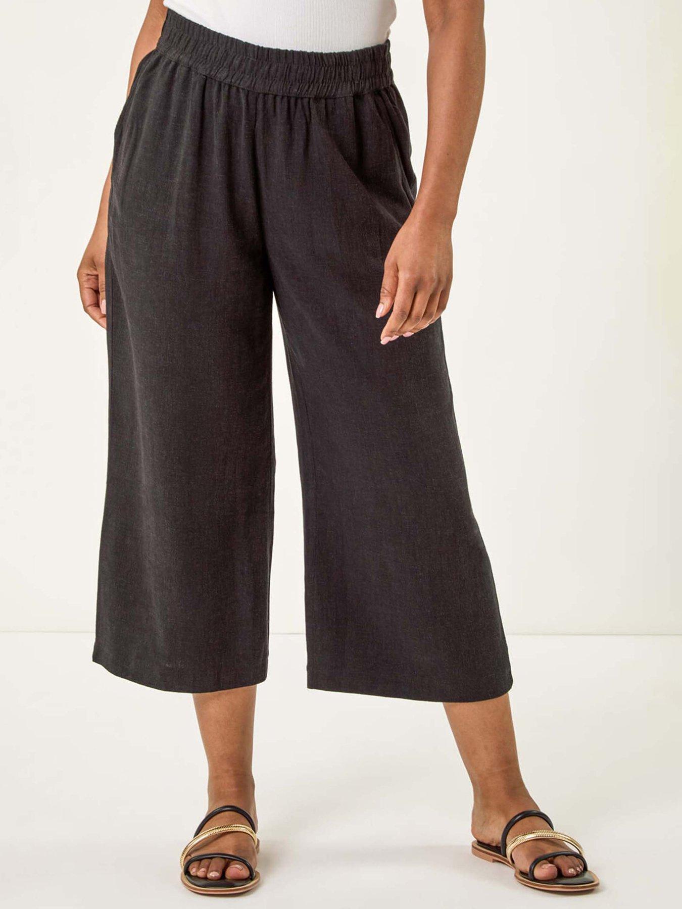 undefined Petite Linen Mix Cropped Trouser - Black