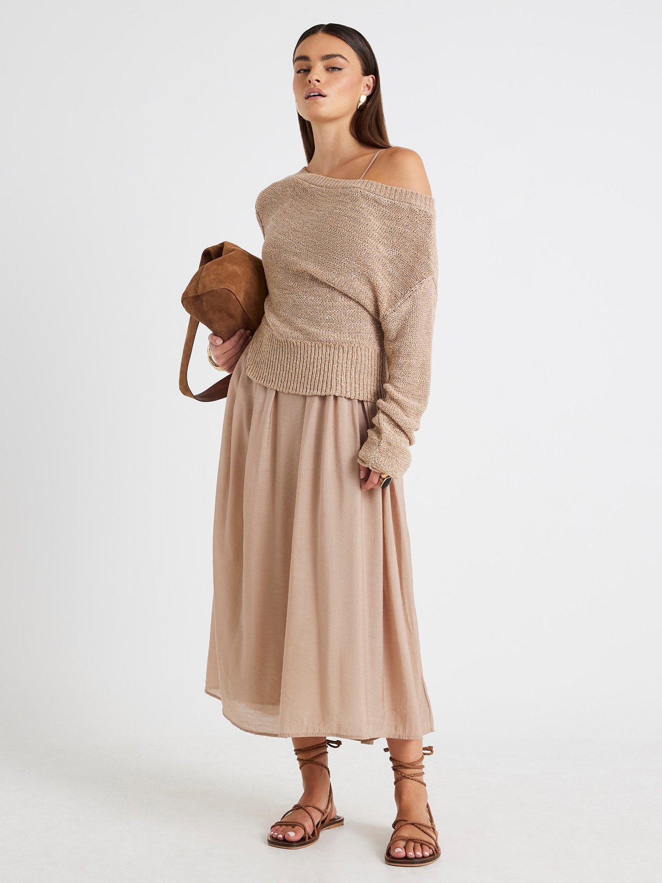 river-island-long-sleeve-hybrid-tape-dress-beige