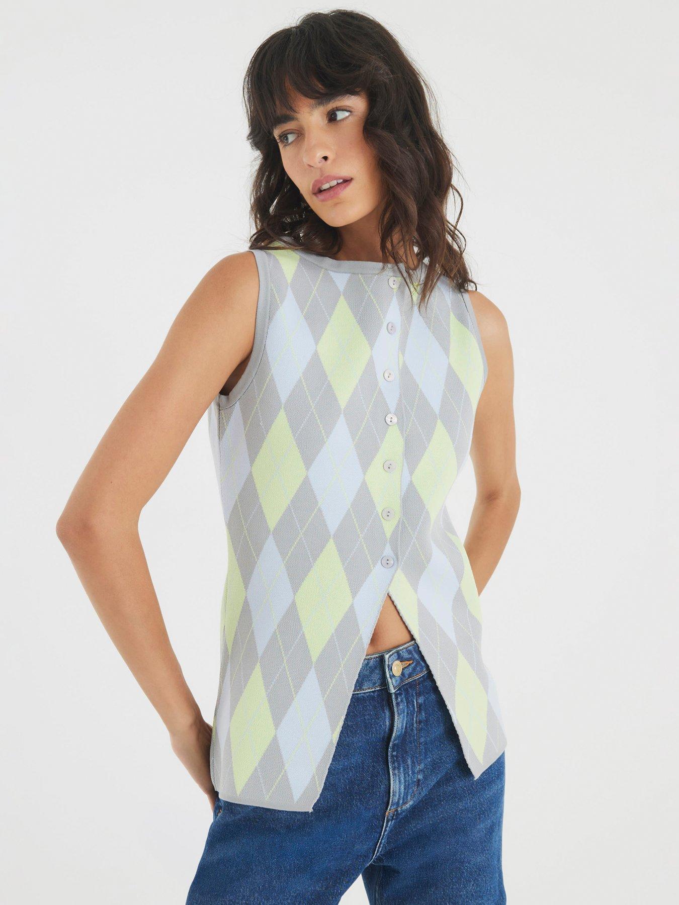 undefined Argyle Slim Waistcoat - Grey