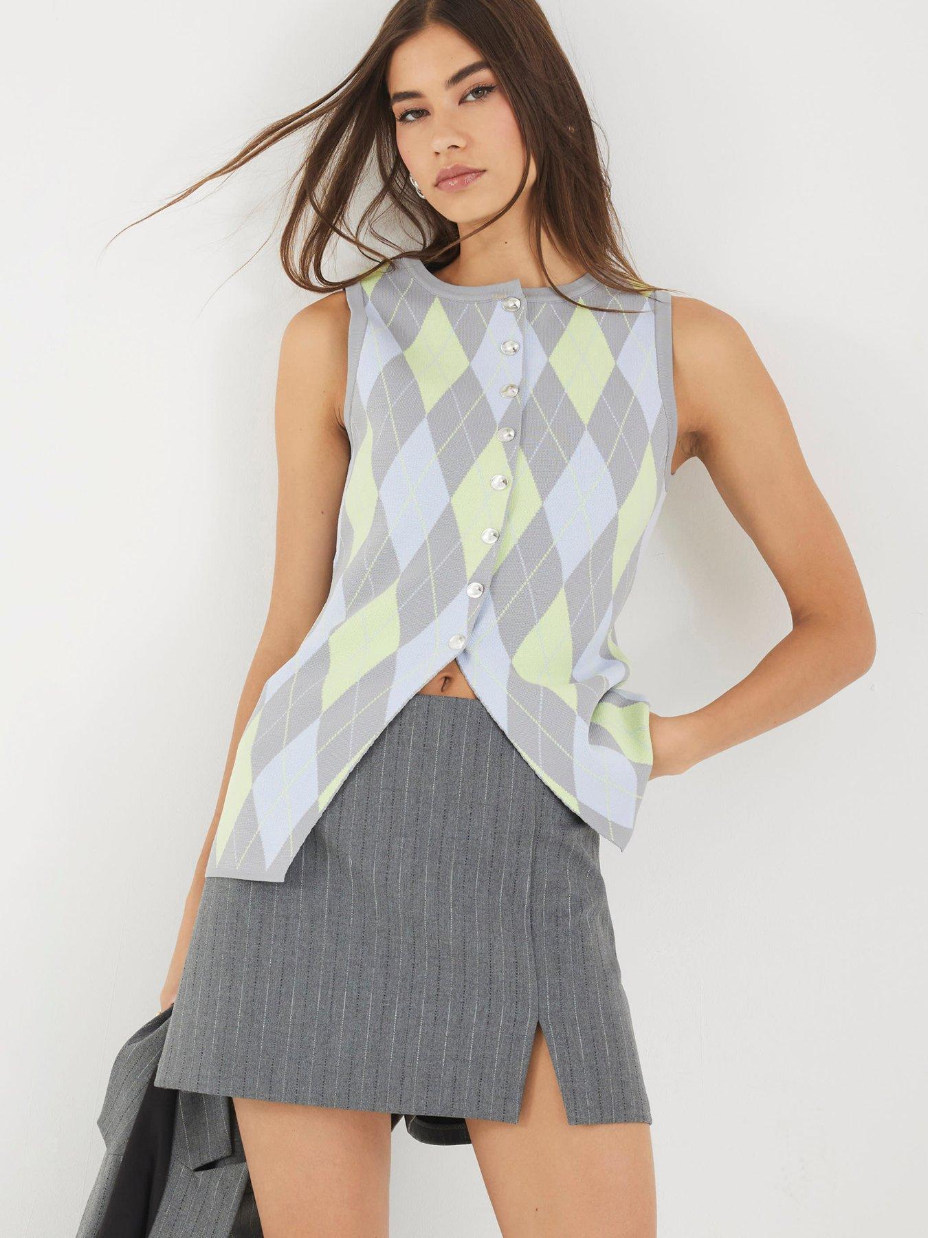 undefined Argyle Slim Waistcoat - Grey