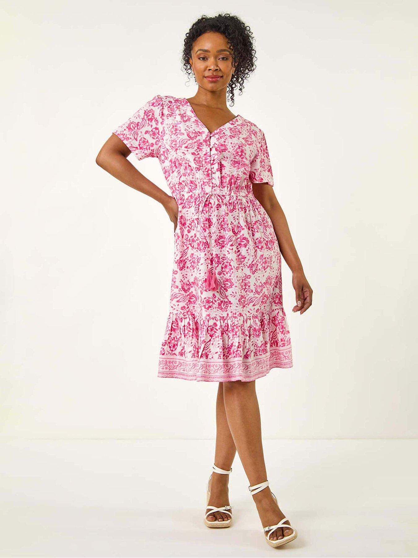 undefined Petite Floral Print Tiered Dress - Pink