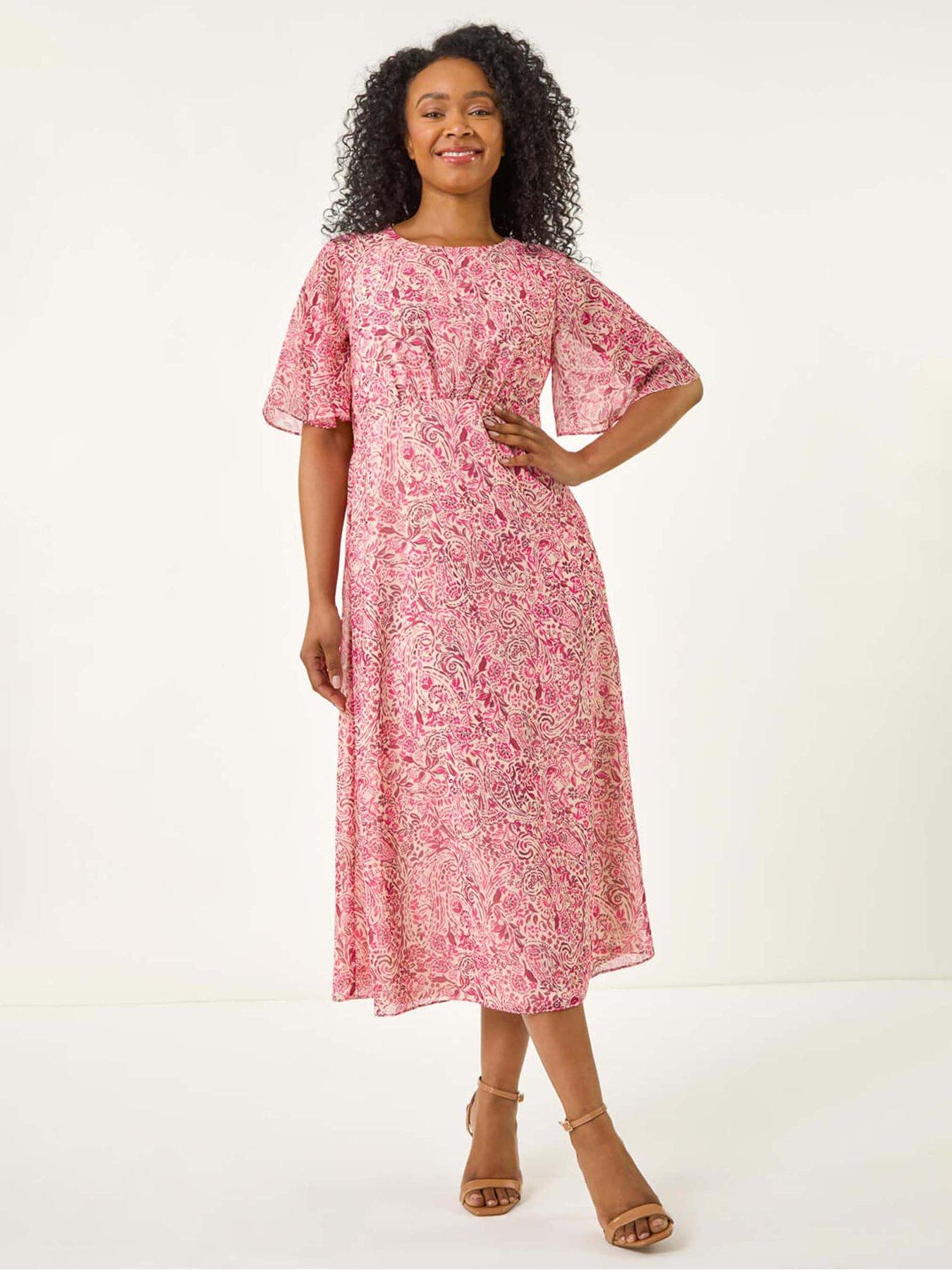 undefined Petite Paisley Tea Midi Dress - Pink