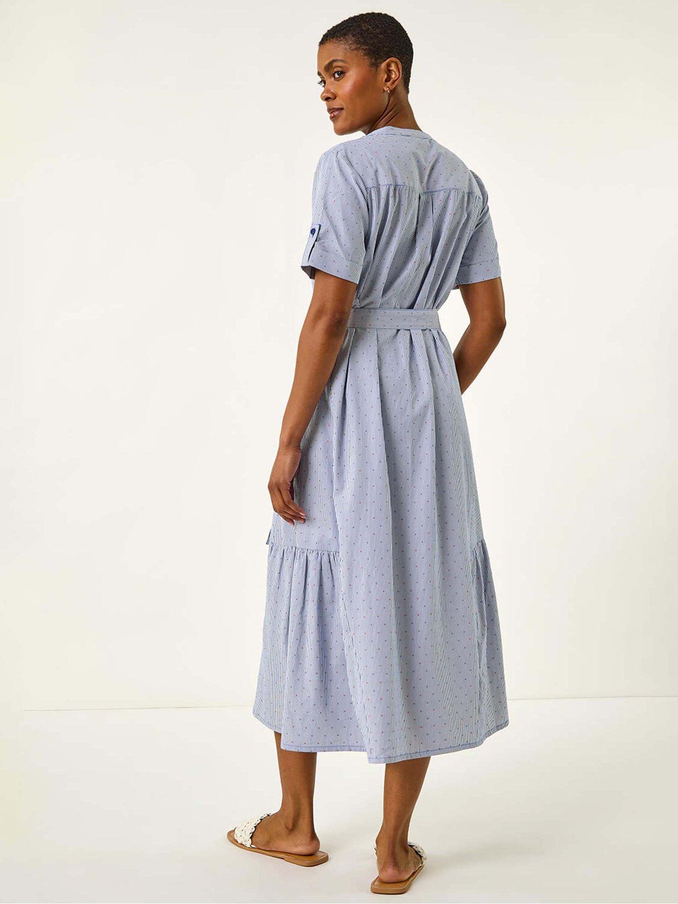  image of roman-stripe-tie-waist-midi-dress-blue