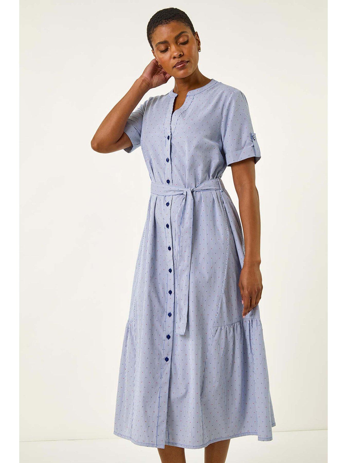  image of roman-stripe-tie-waist-midi-dress-blue