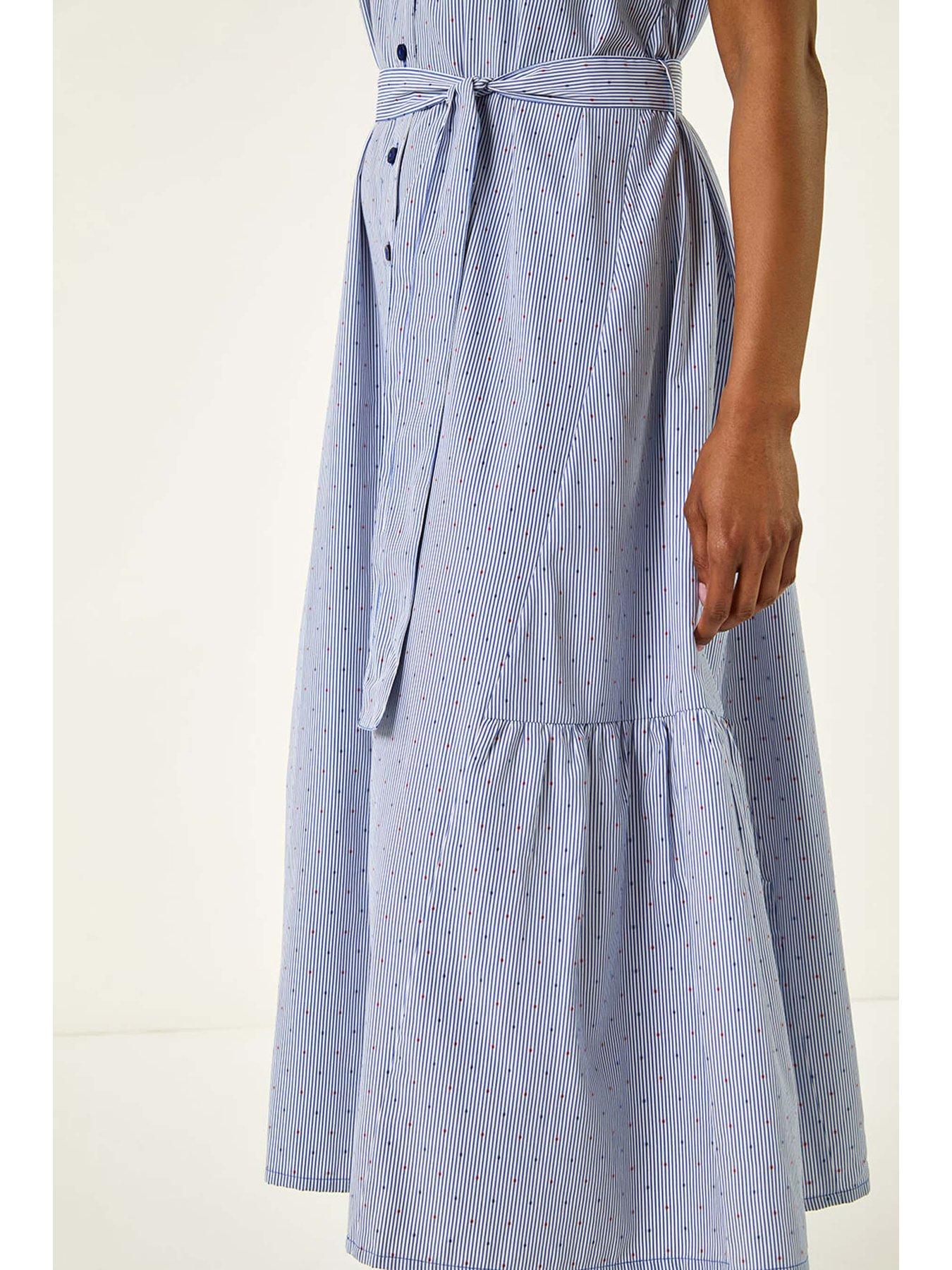  image of roman-stripe-tie-waist-midi-dress-blue