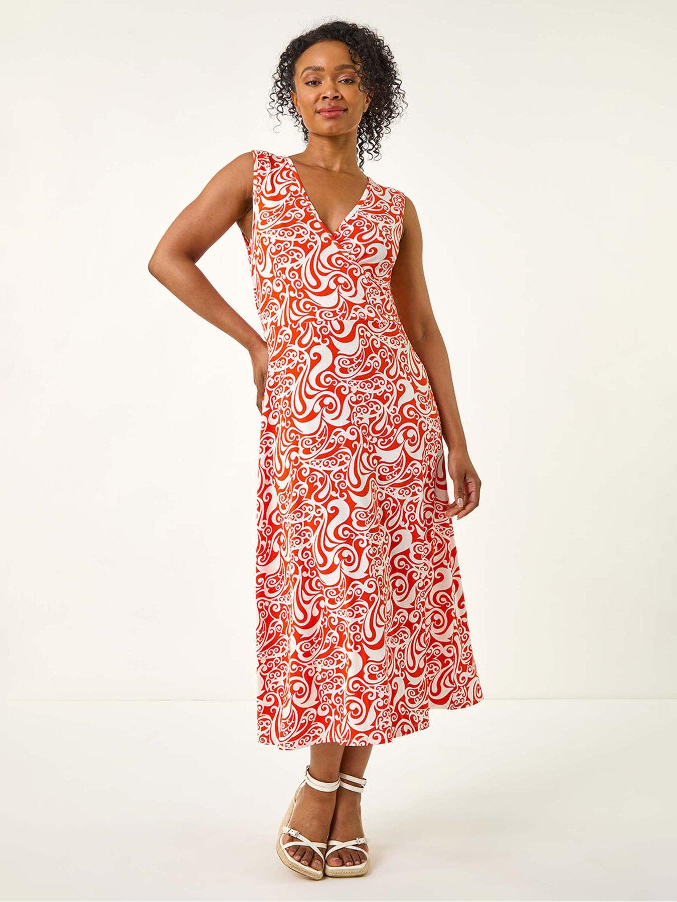 undefined Petite Abstract Print Wrap Midi Dress - Orange
