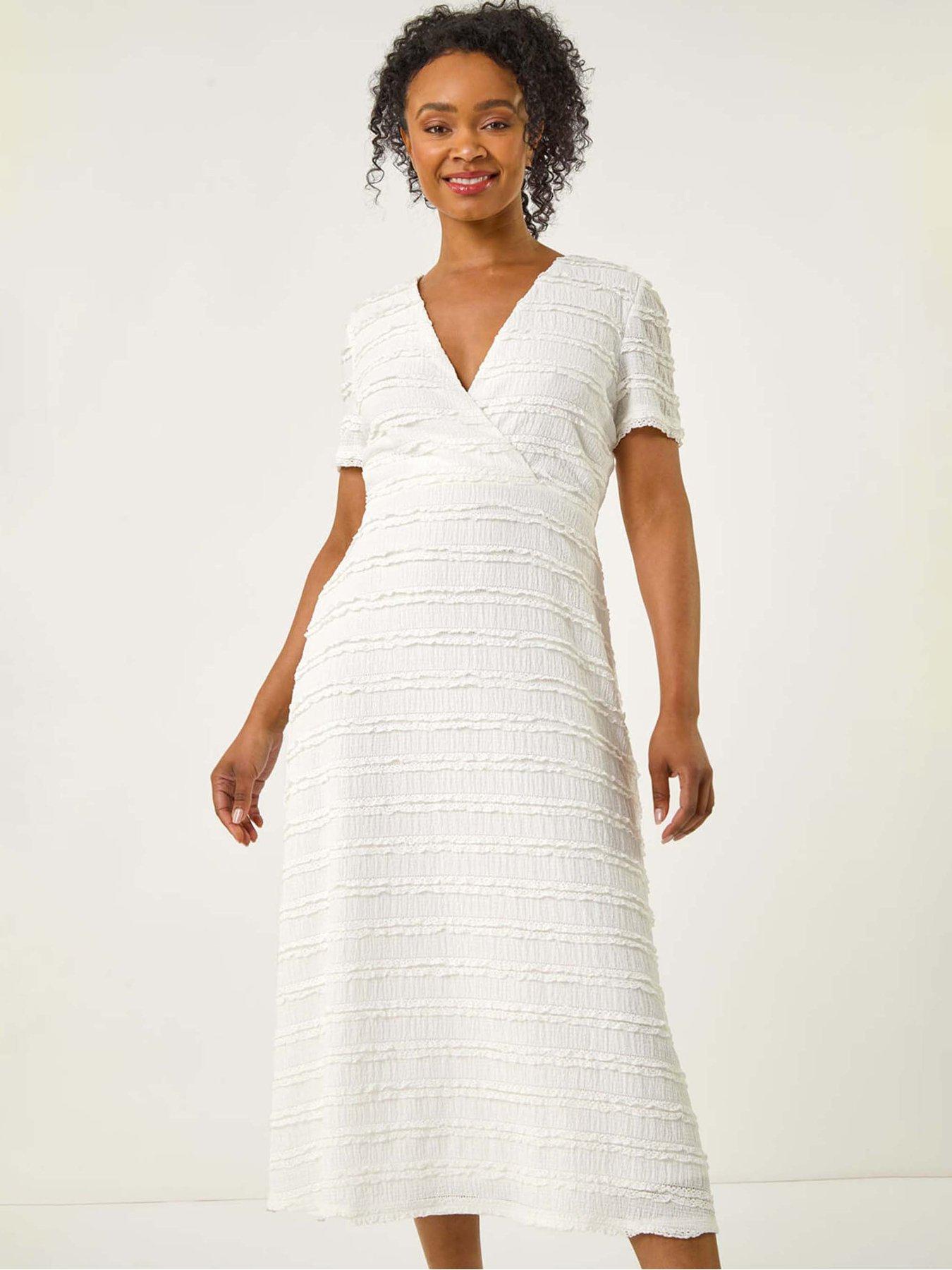  image of roman-petite-ruffle-midi-wrap-dress-white