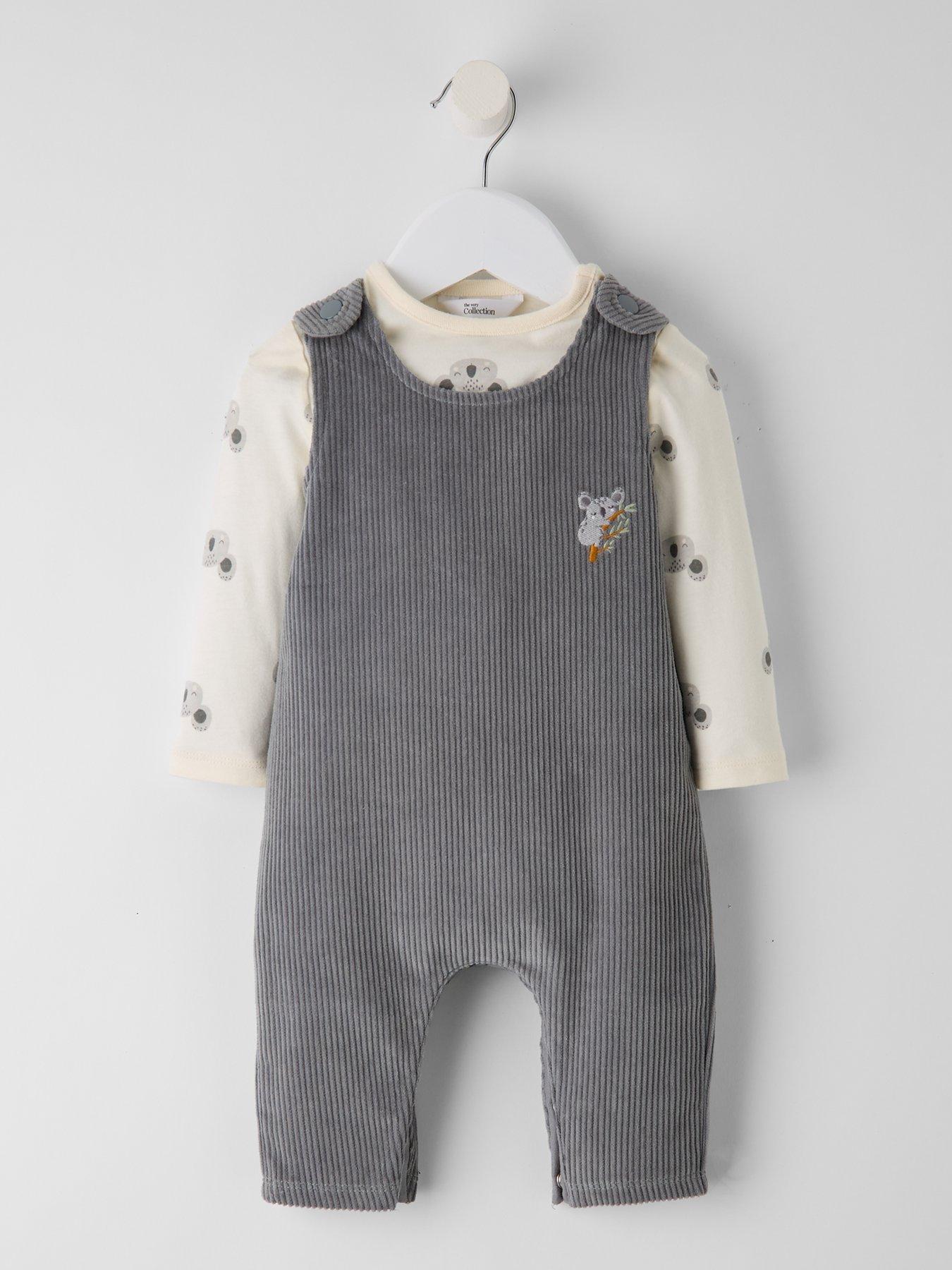 front image of the-very-collection-baby-boys-cord-koala-dungaree-set-grey