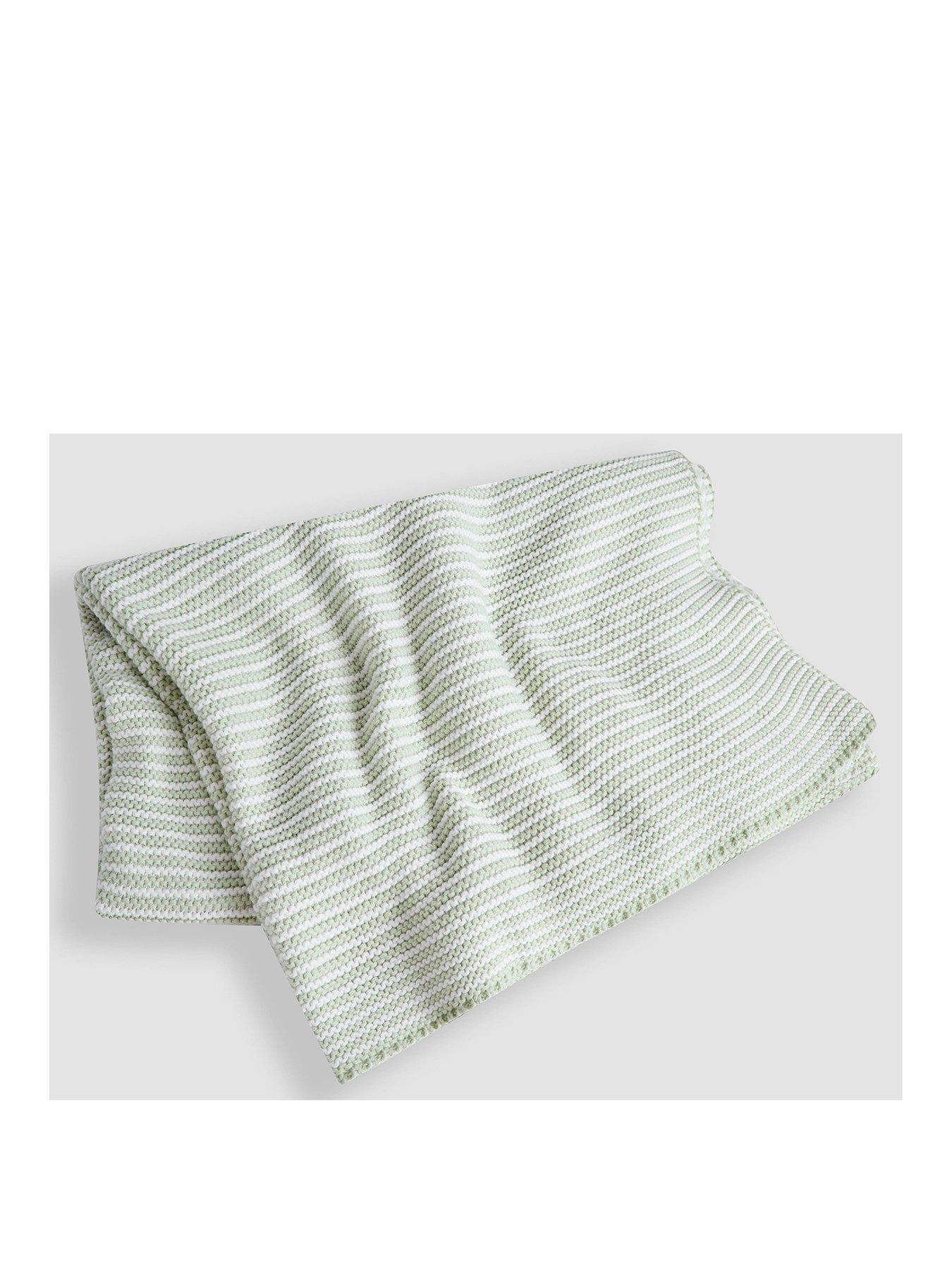 Image 3 of 3 of JoJo Maman Bebe Sage Green Knitted Stripe Blanket H673