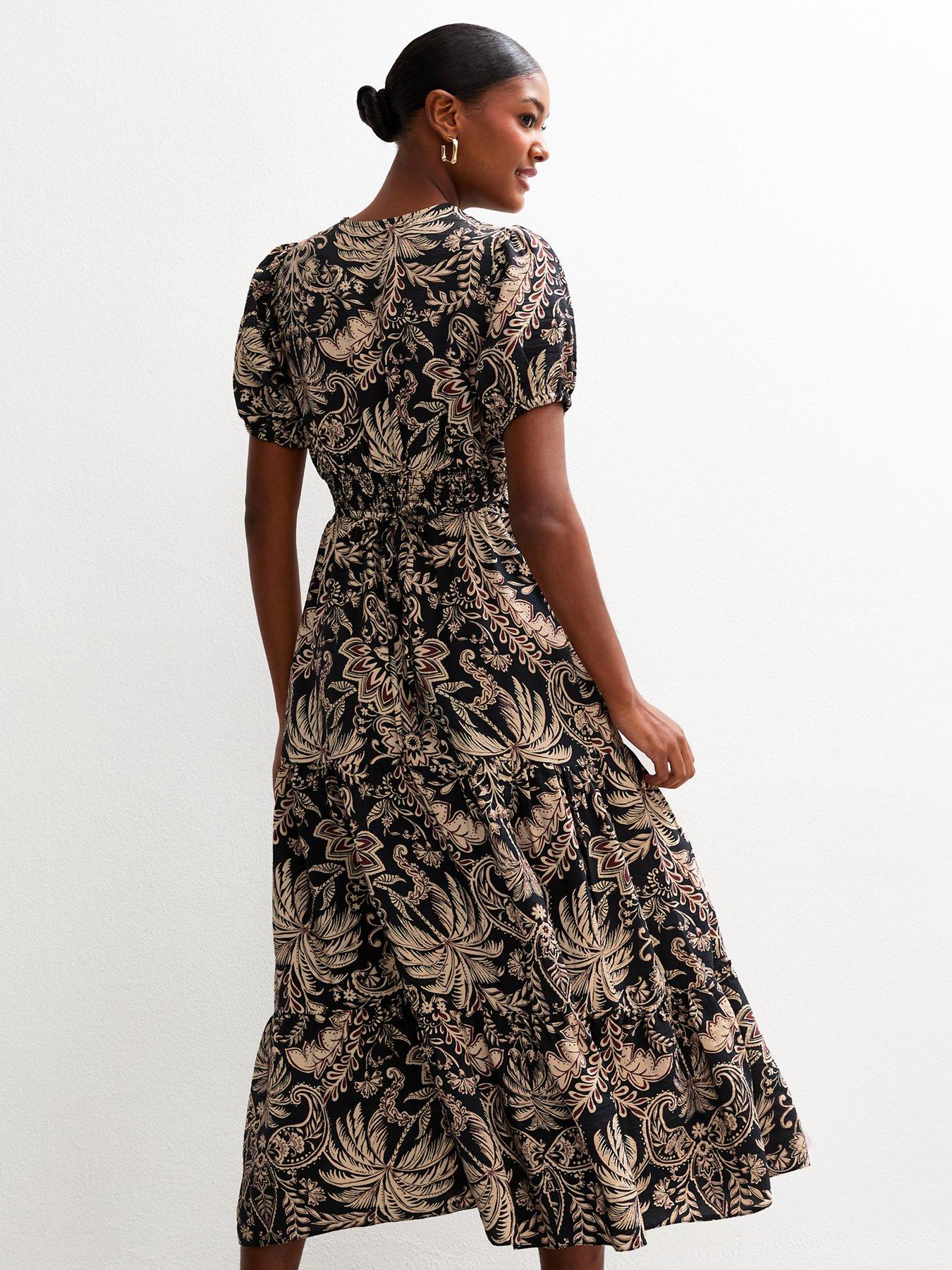 New Look Palm Tree Print Midi Dress - Black | Littlewoods