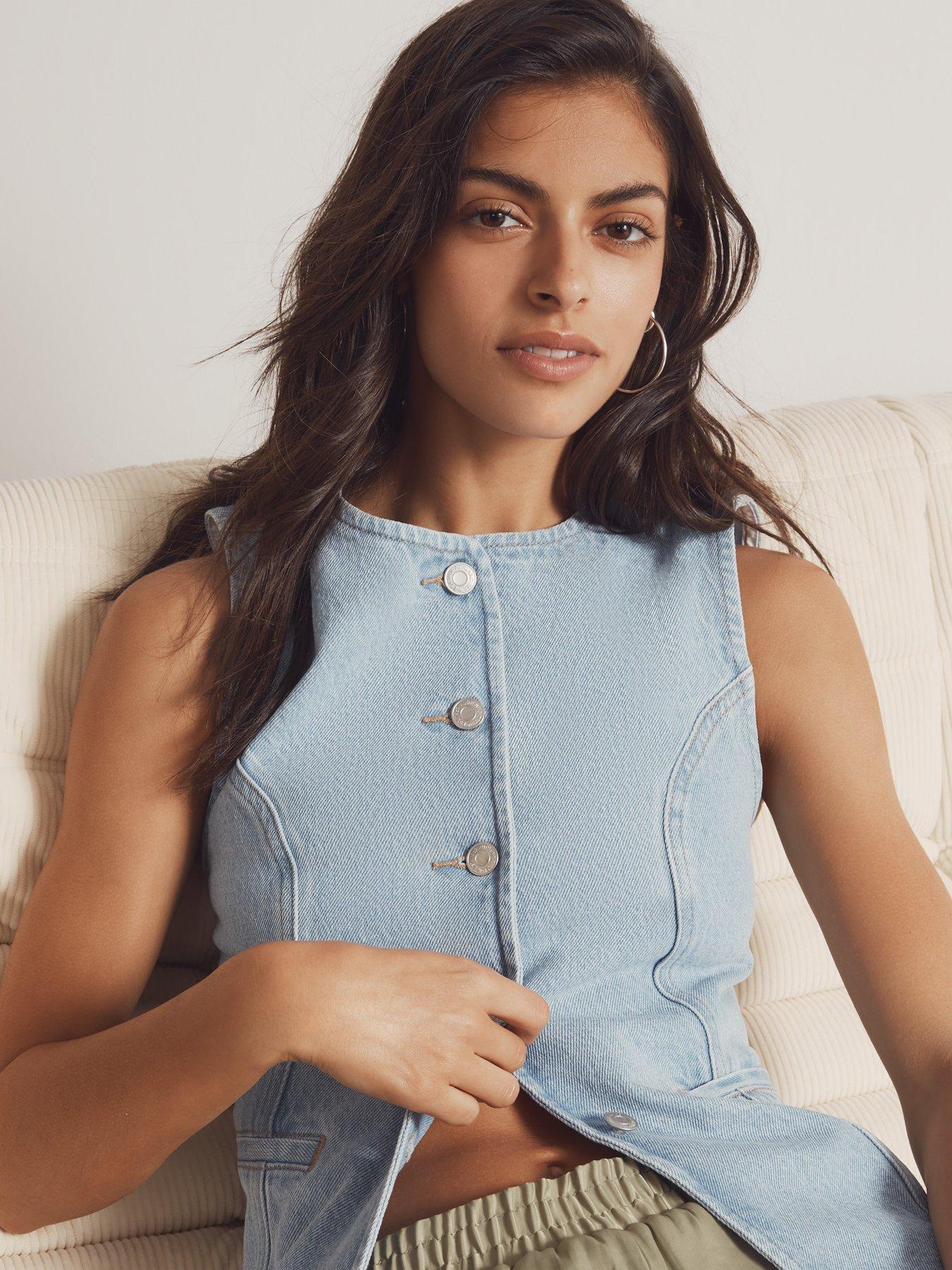 New Look Blue Panelled Longline Denim Waistcoat Littlewoods