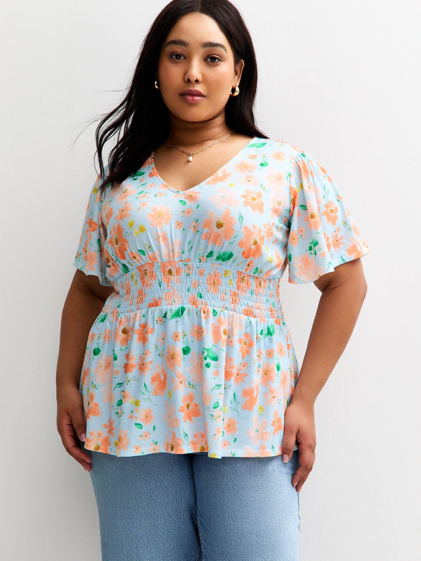 undefined Curves Light Blue Floral Print Top - Multi
