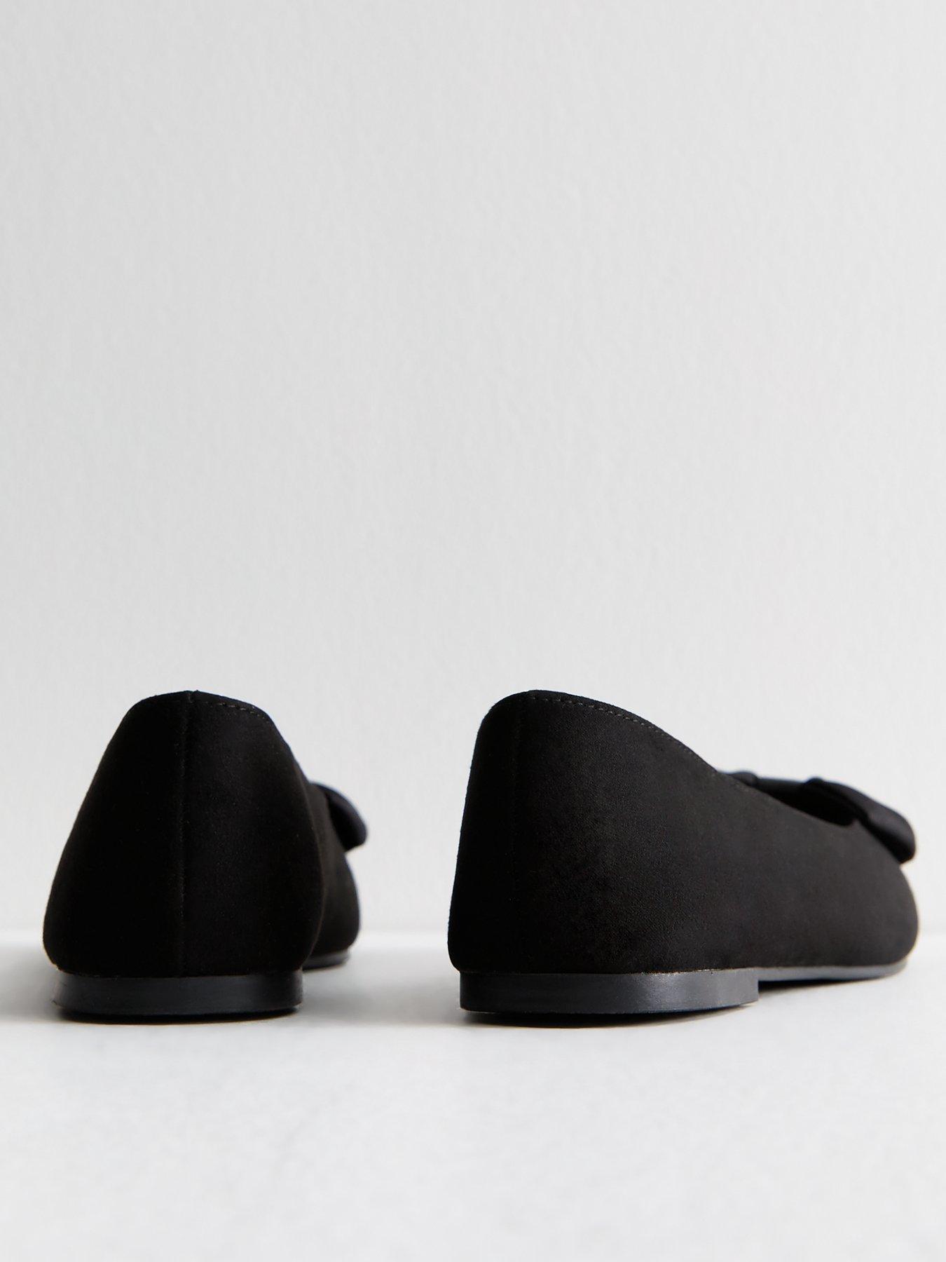 Image 2 of 6 of New Look Wide Fit Black Faux Suede Bow Detail Ballet Flats