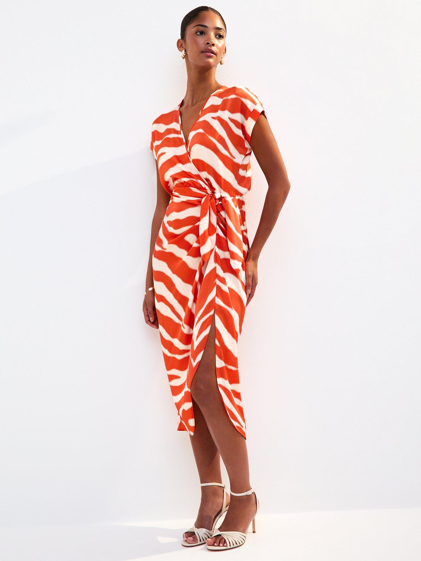 New Look Red Zebra Print Wrap Front Midi Dress - Orange | Littlewoods