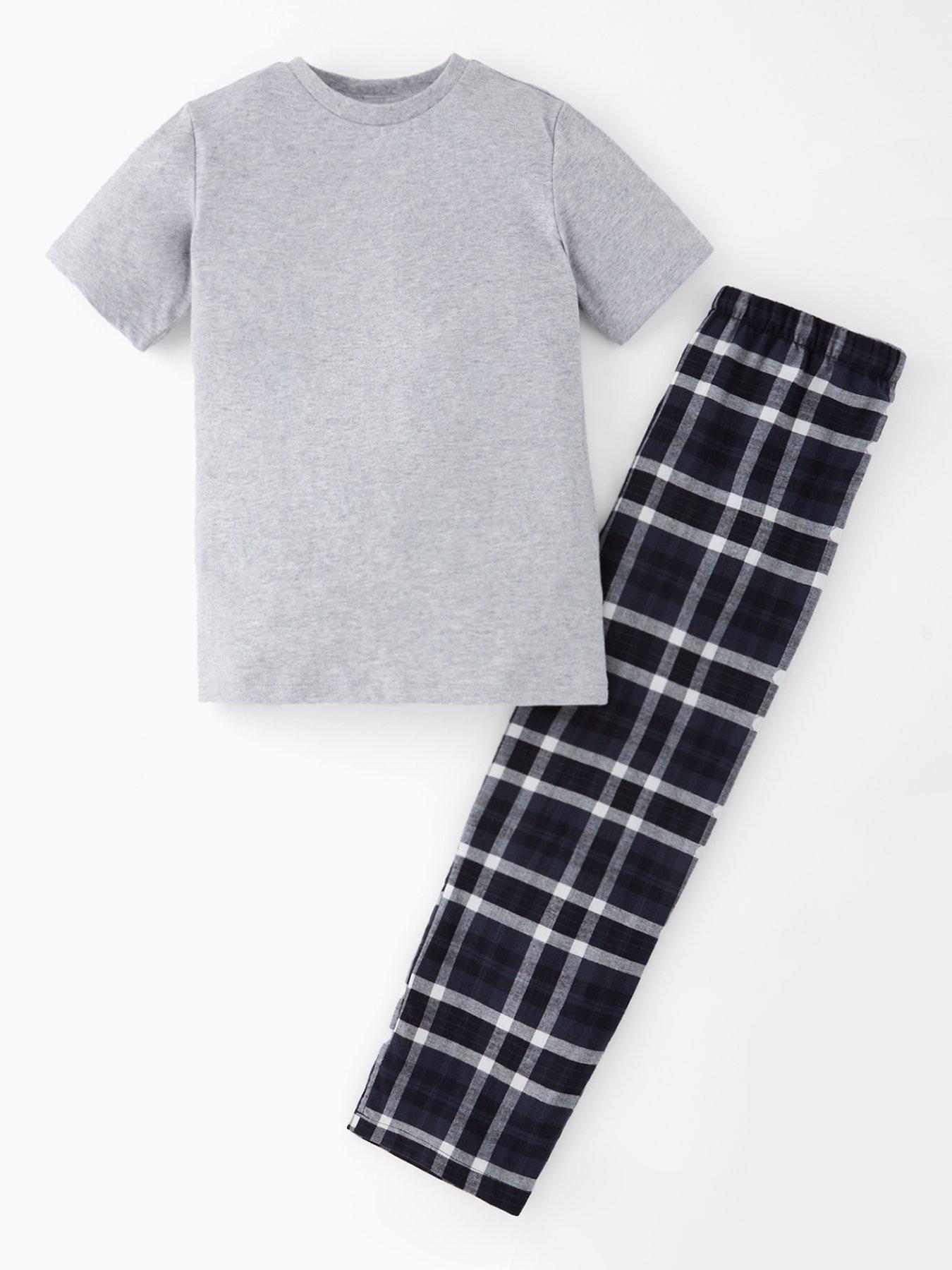 the-very-collection-boys-short-sleeve-tshirt-and-check-woven-bottom-pyjama-set