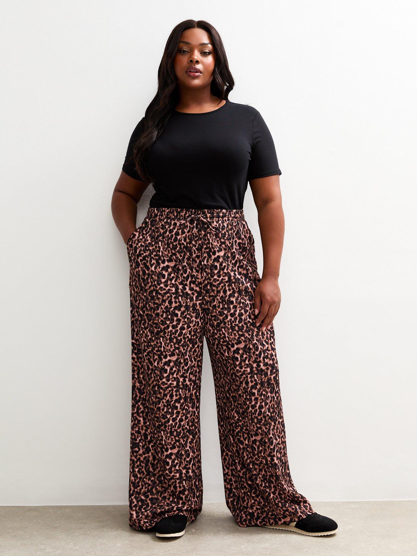undefined Curves Brown Leopard Print Textured Wide Leg Trousers