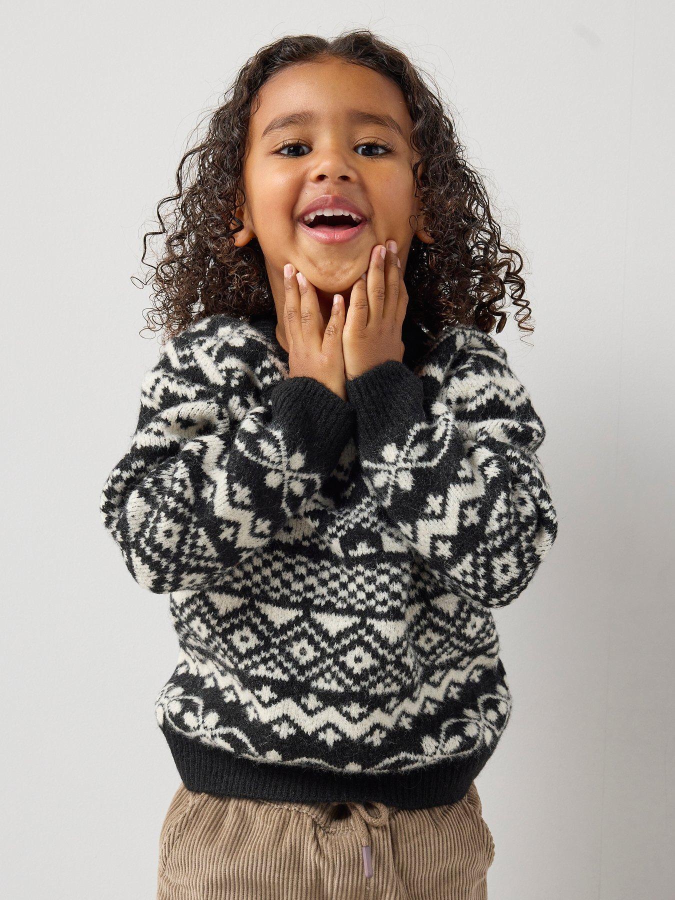 front image of the-very-collection-boys-all-over-faisirle-knitted-jumper-black