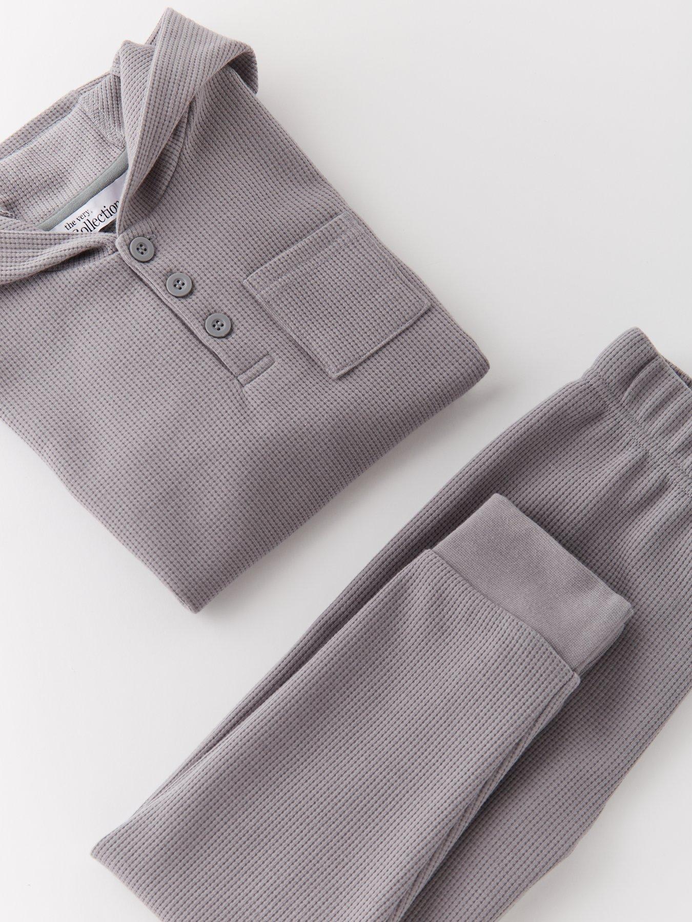  image of the-very-collection-single-waffle-pyjamas-grey