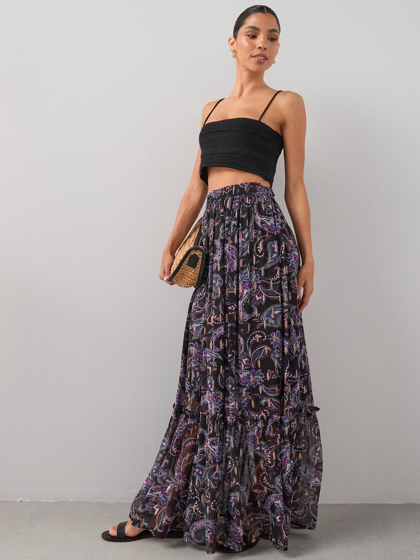 The Very Collection Paisley Print Co-Ord Pleated Maxi Skirt - Purple