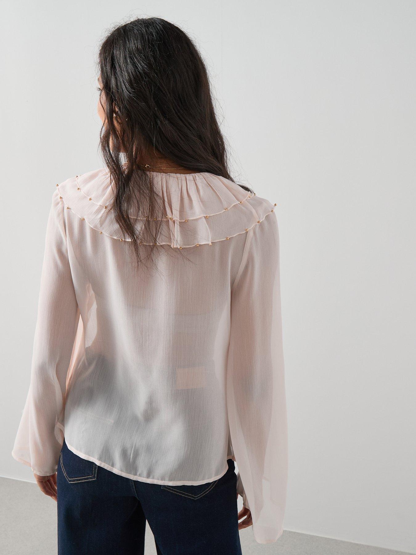 image of the-very-collection-beaded-frill-blouse-nude