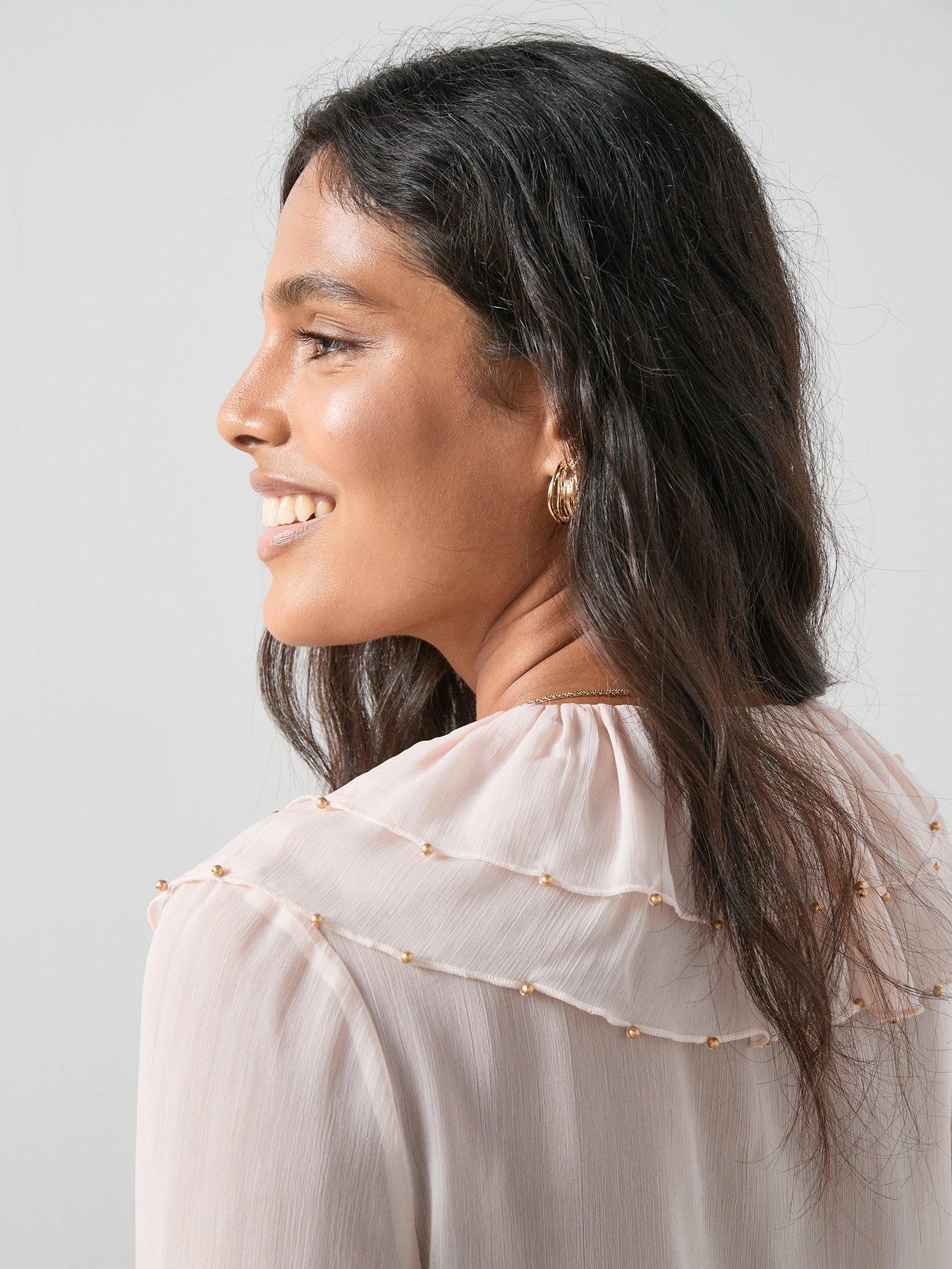  image of the-very-collection-beaded-frill-blouse-nude