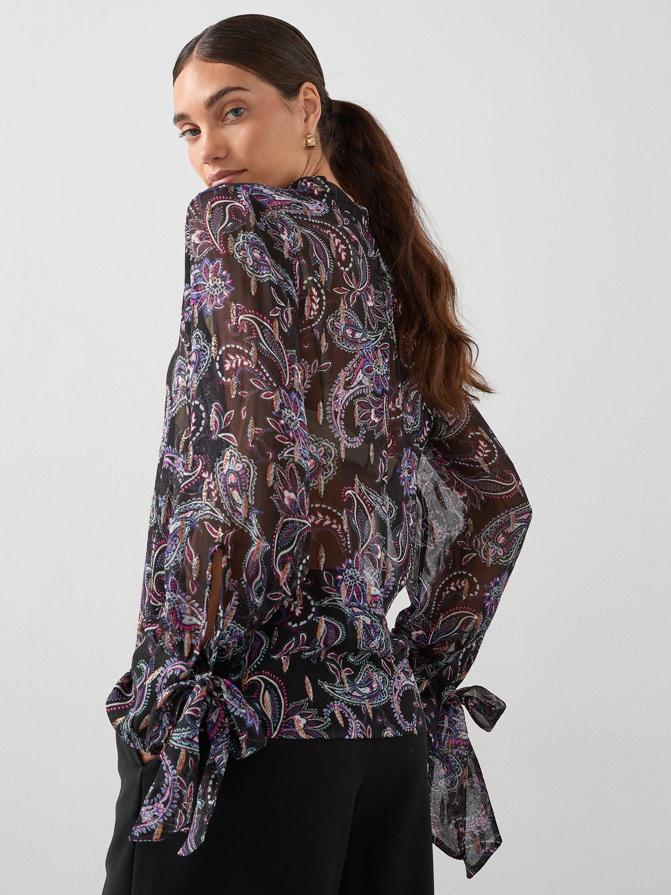 Image 2 of 6 of The Very Collection Paisley Print Ruffle Co-Ord Blouse - Purple