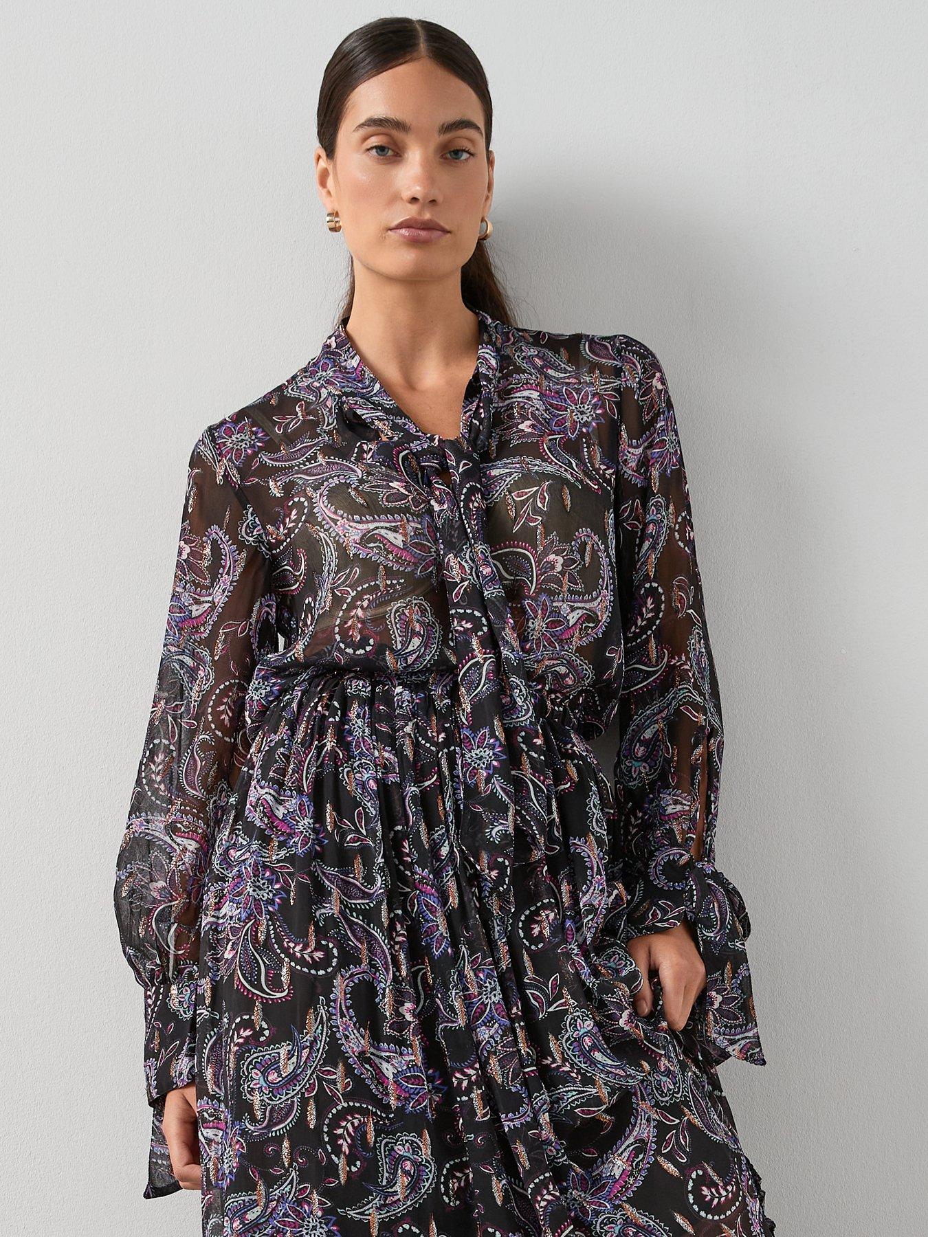 Image 4 of 6 of The Very Collection Paisley Print Ruffle Co-Ord Blouse - Purple