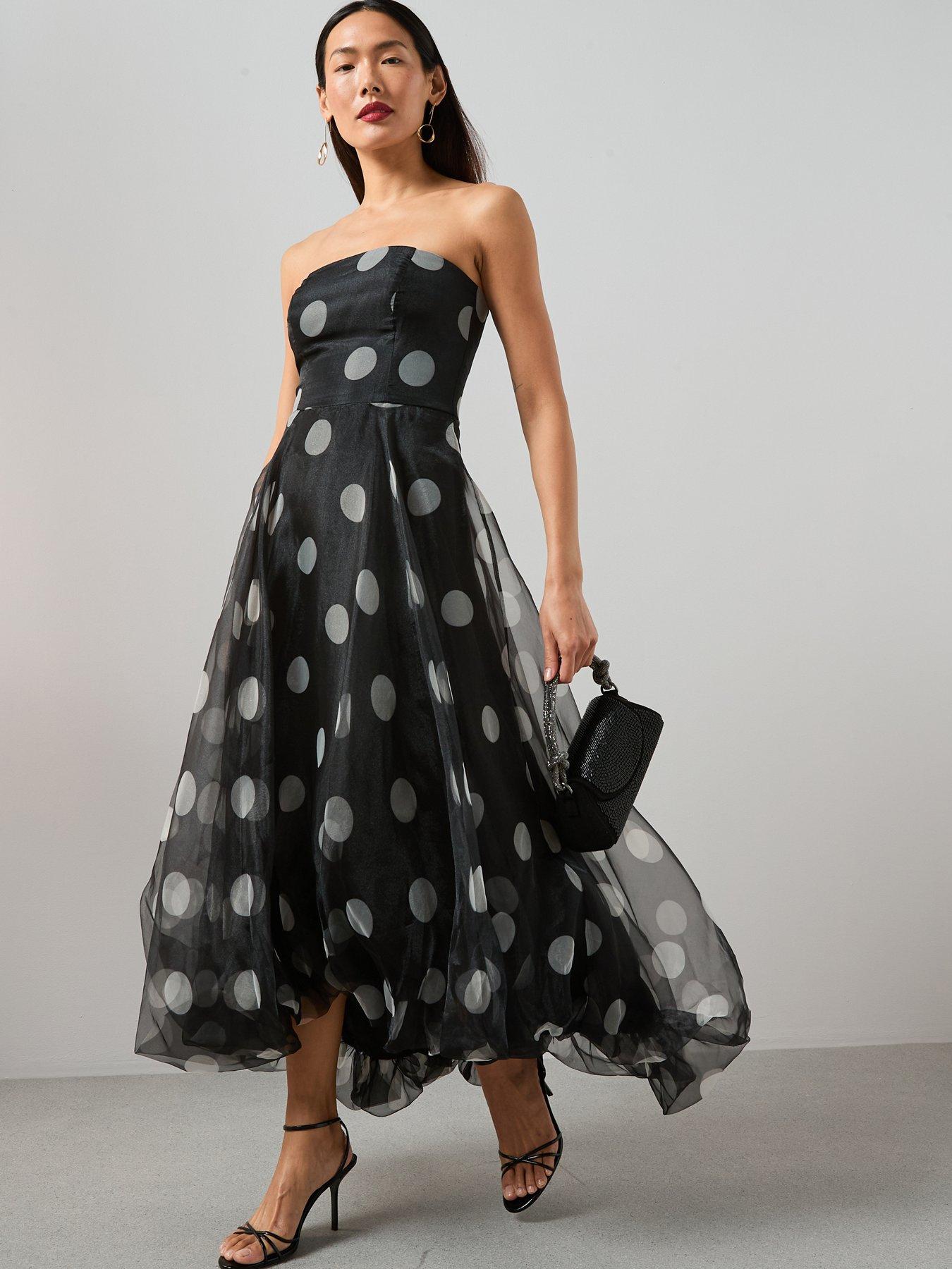 The Very Collection Polka Dot Dipped Hem Bardot Dress - Print