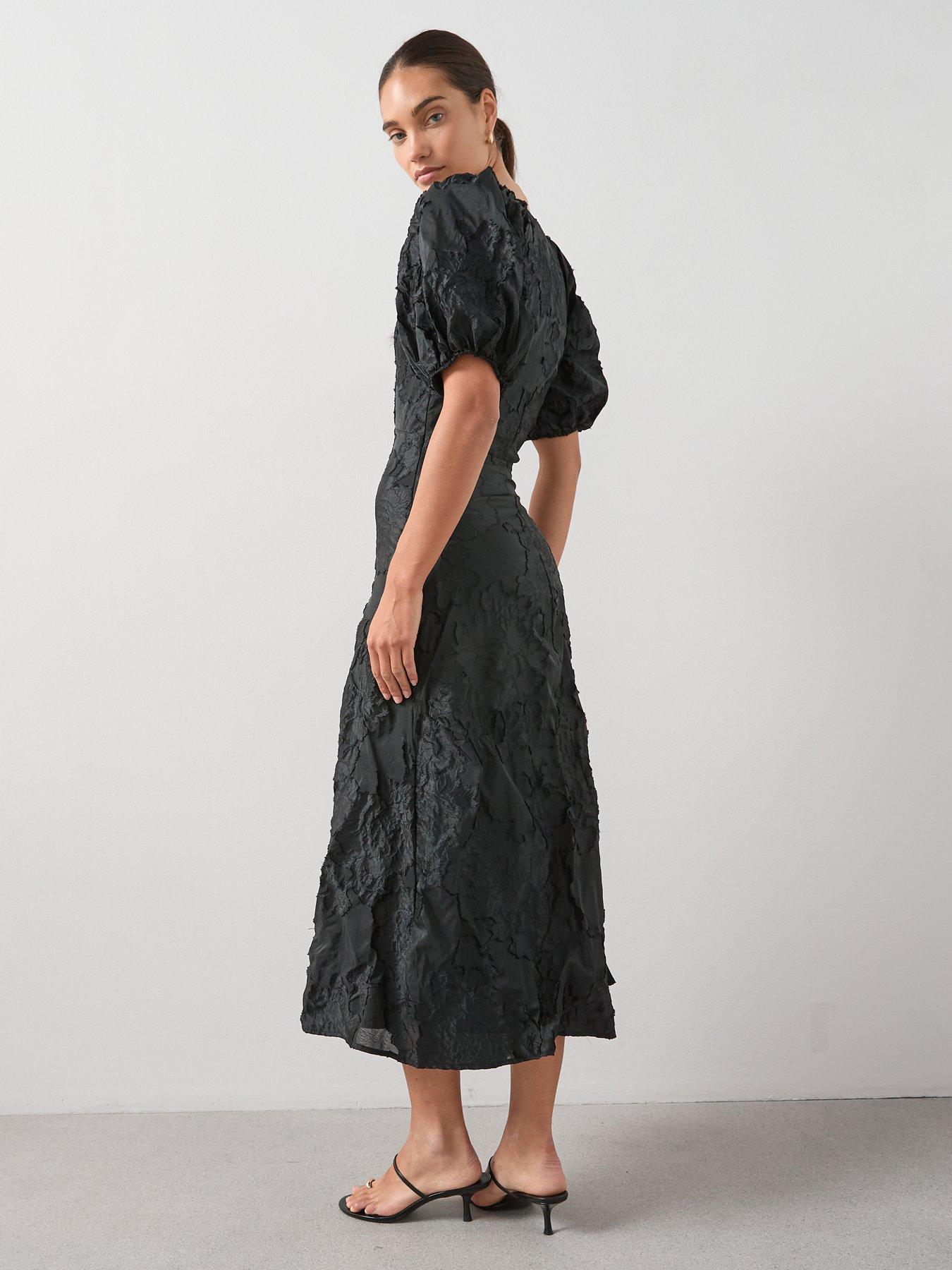 Image 2 of 6 of The Very Collection Volume Sleeve Midaxi Dress - Black