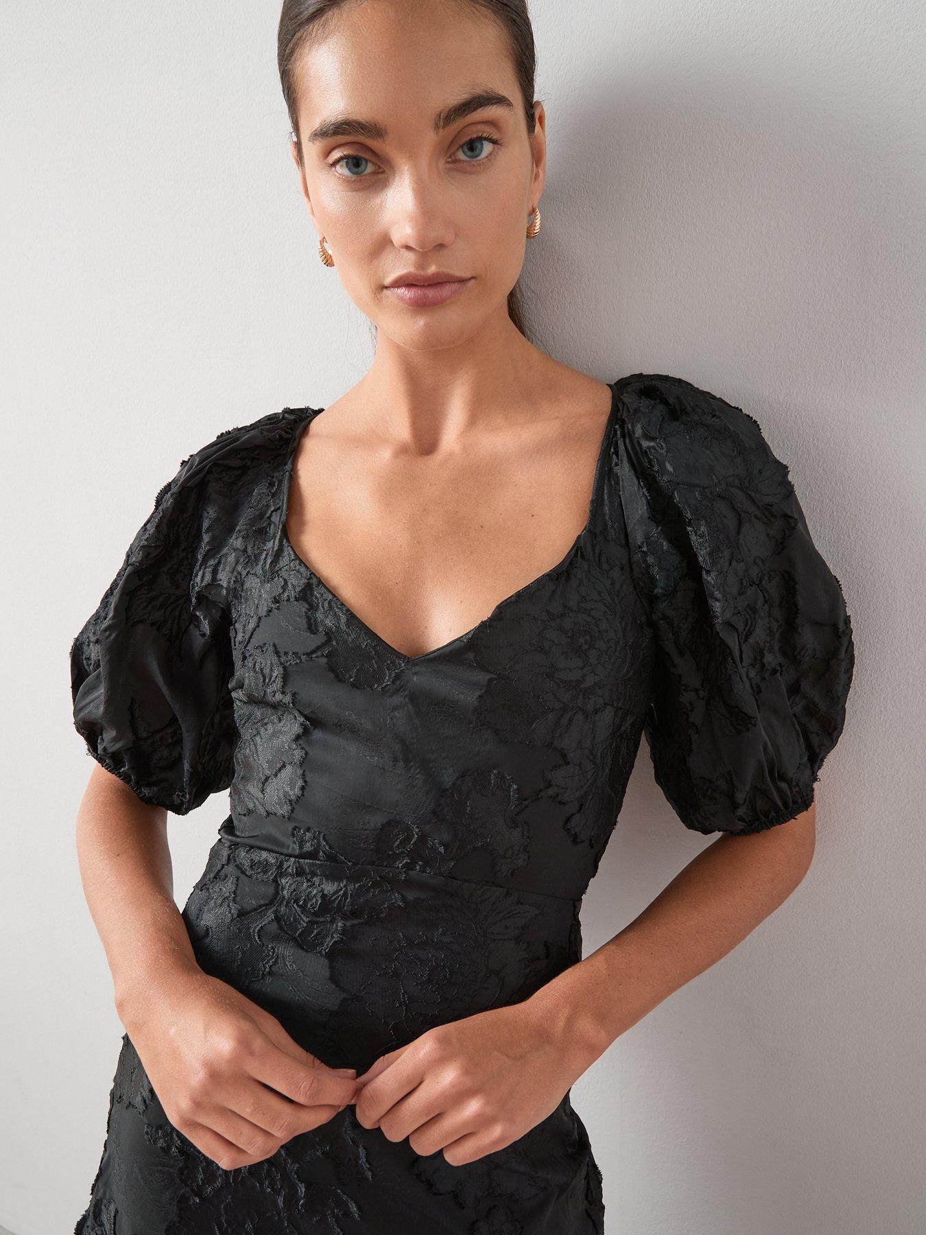 Image 4 of 6 of The Very Collection Volume Sleeve Midaxi Dress - Black