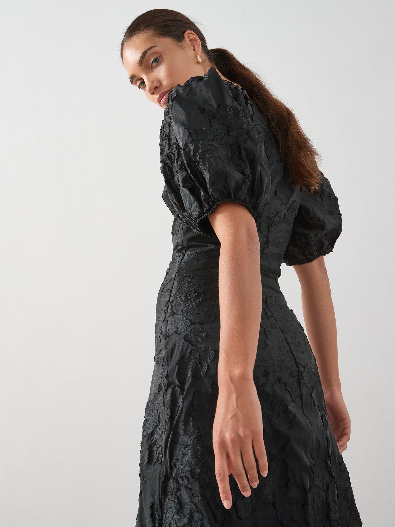 Image 5 of 6 of The Very Collection Volume Sleeve Midaxi Dress - Black