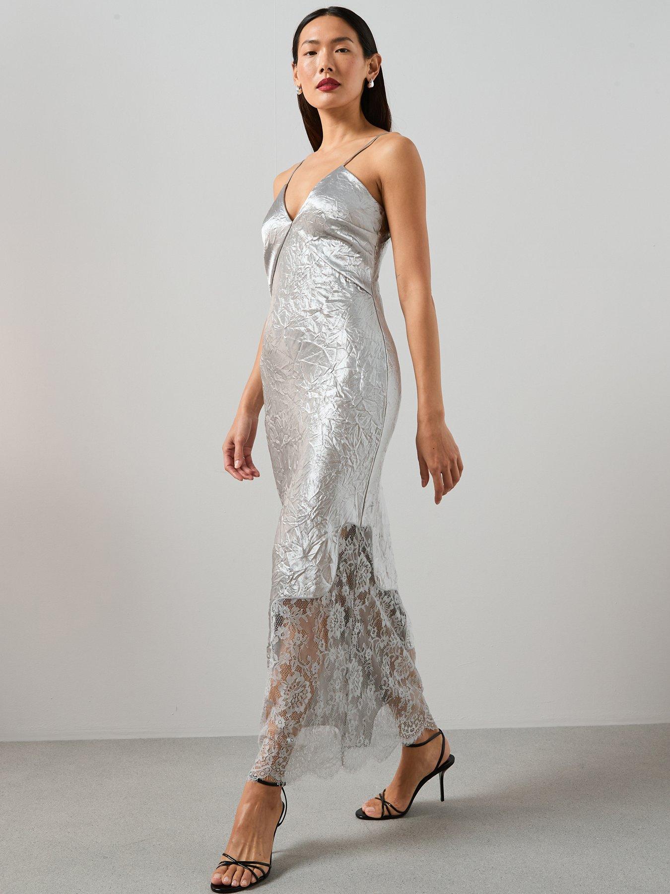 The Very Collection Lace Detail Satin Cami Dress - Silver