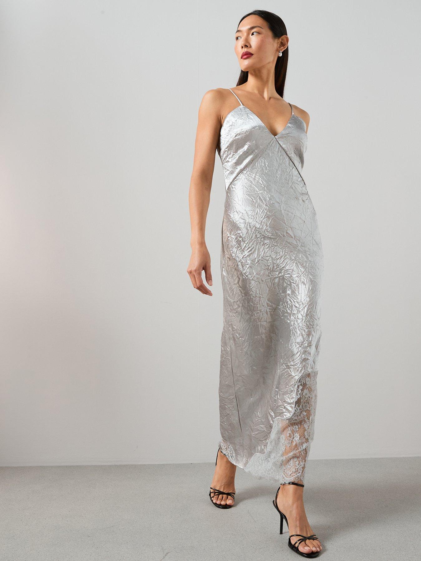 The Very Collection Lace Detail Satin Cami Dress - Silver