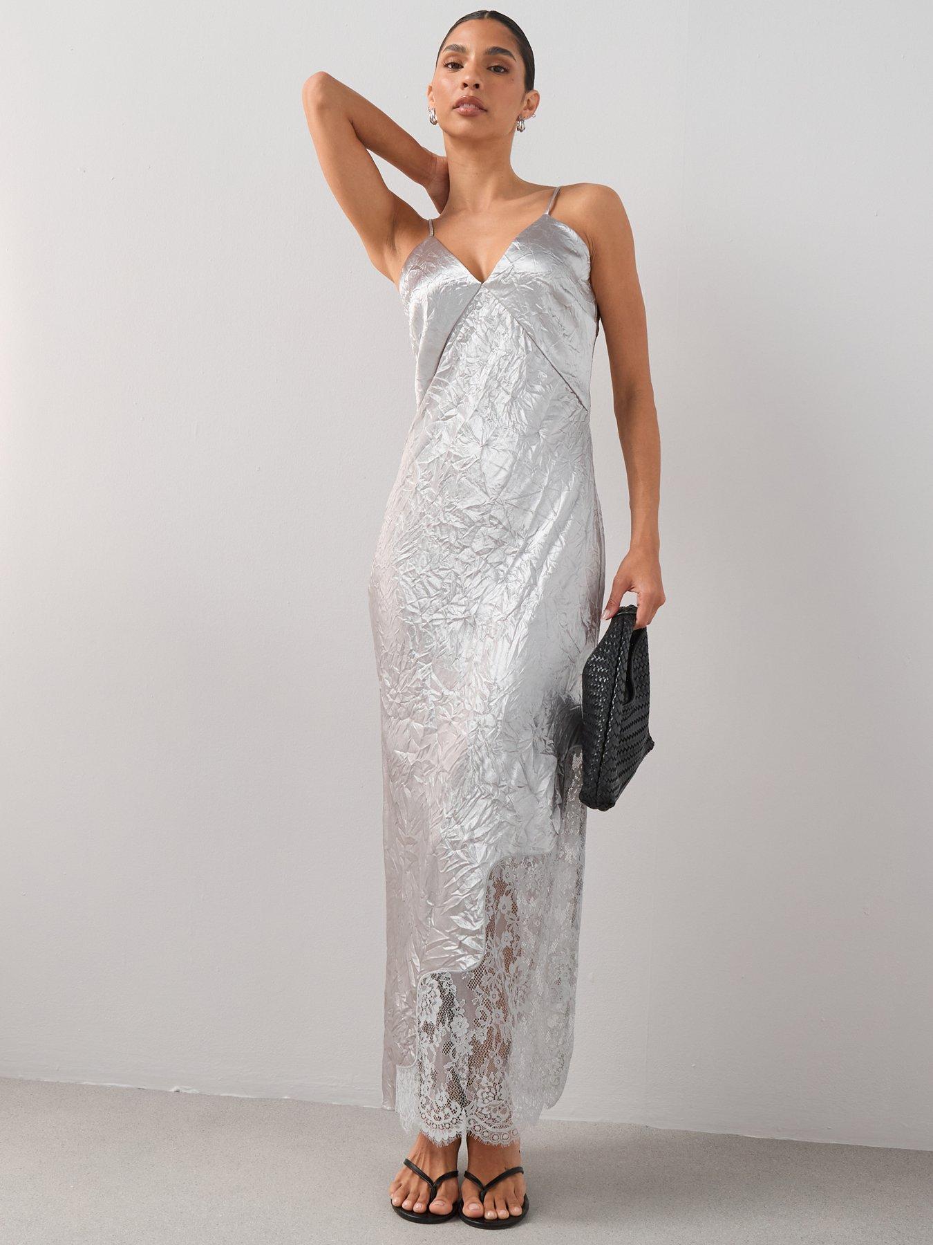 The Very Collection Lace Detail Satin Cami Dress - Silver
