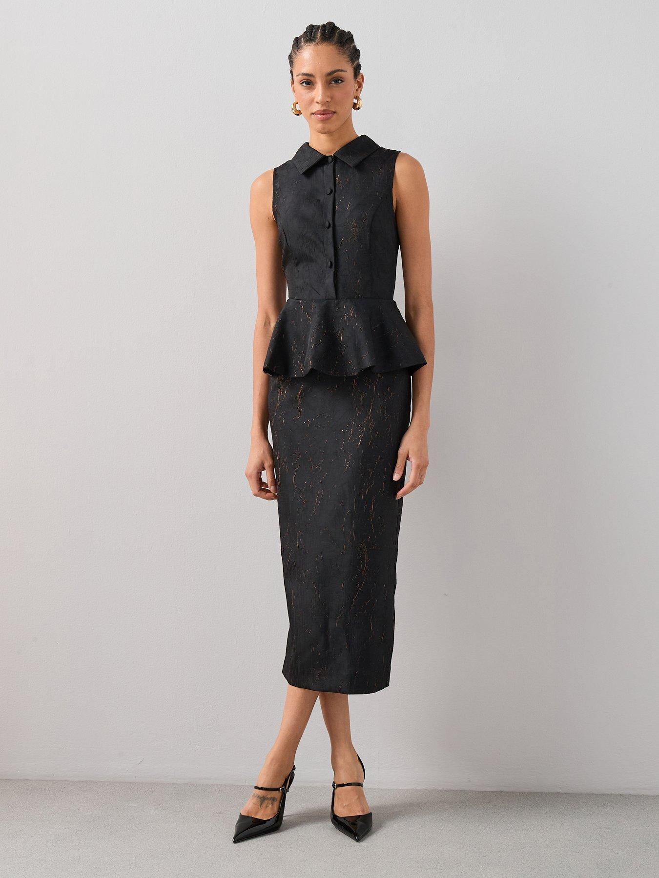  image of the-very-collection-peplum-waistcoat-midaxi-dress-black