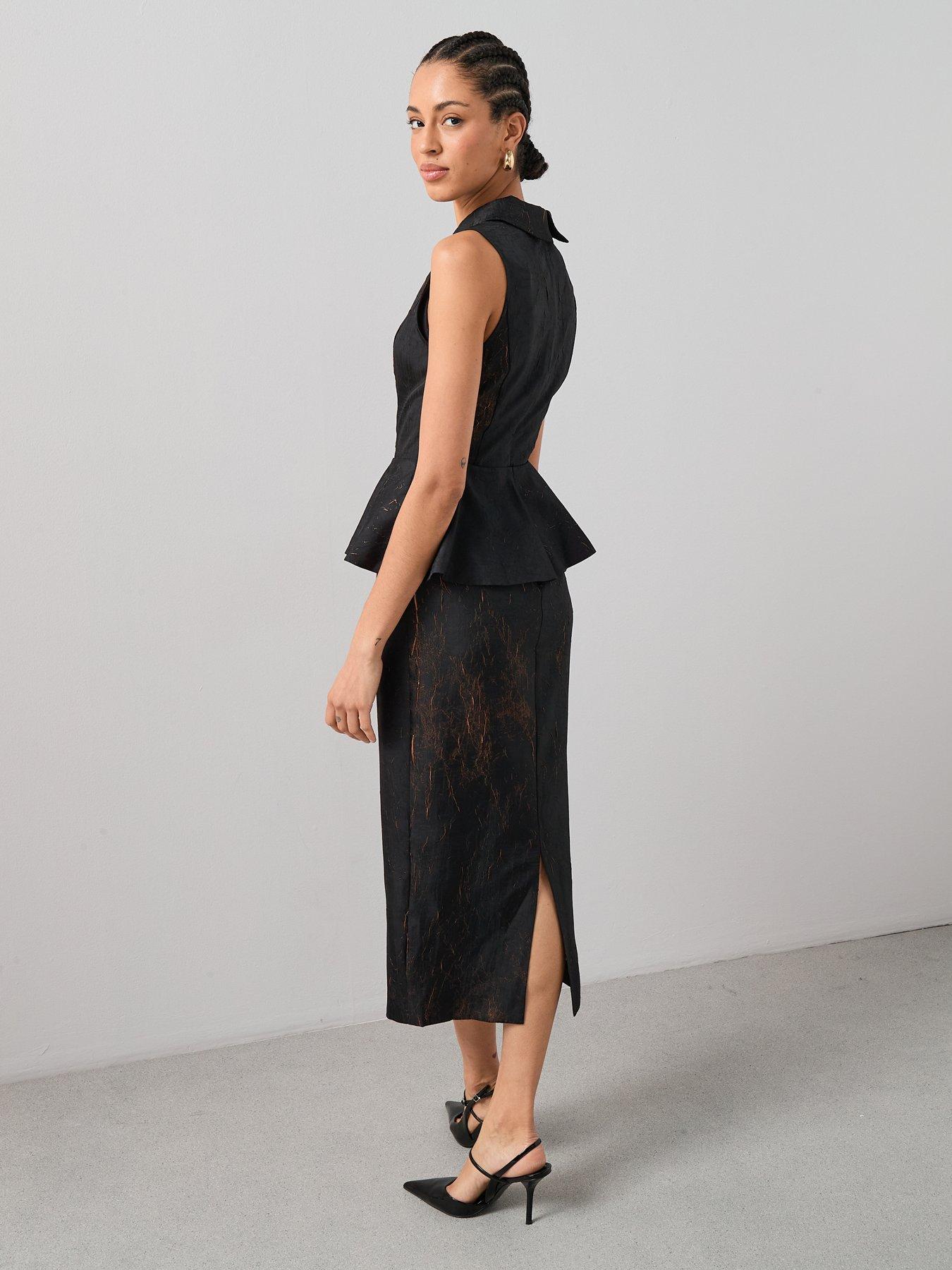 stillFront image of the-very-collection-peplum-waistcoat-midaxi-dress-black