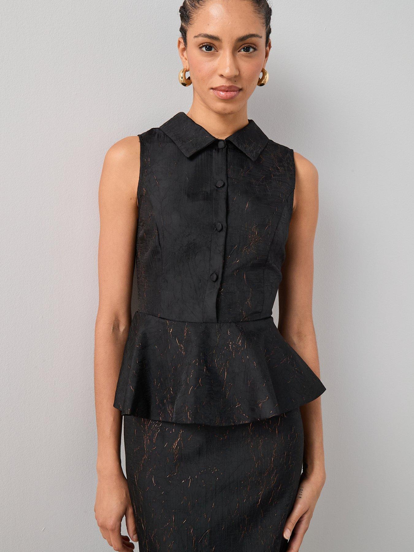  image of the-very-collection-peplum-waistcoat-midaxi-dress-black