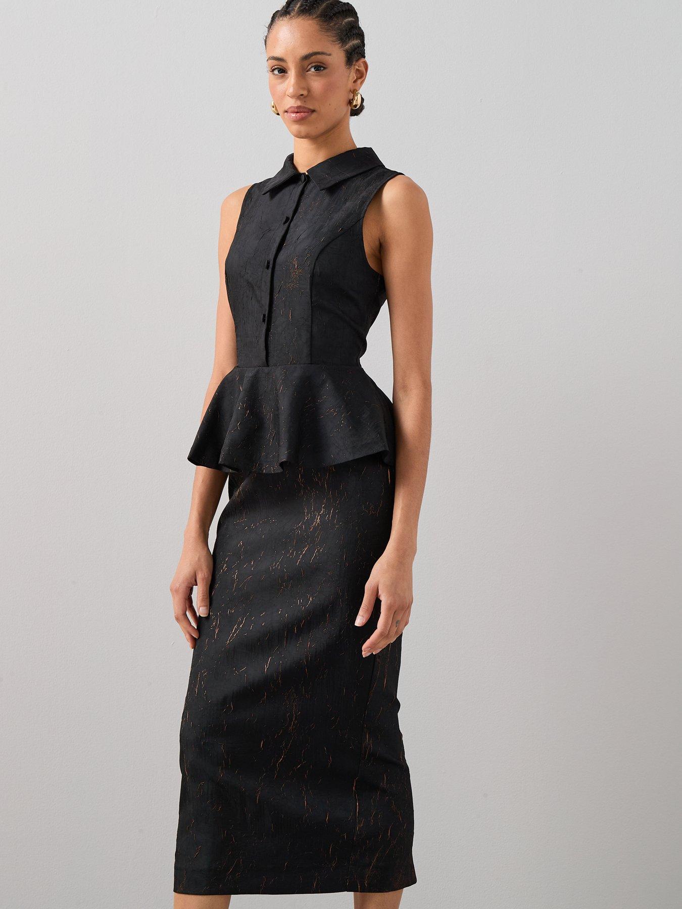  image of the-very-collection-peplum-waistcoat-midaxi-dress-black