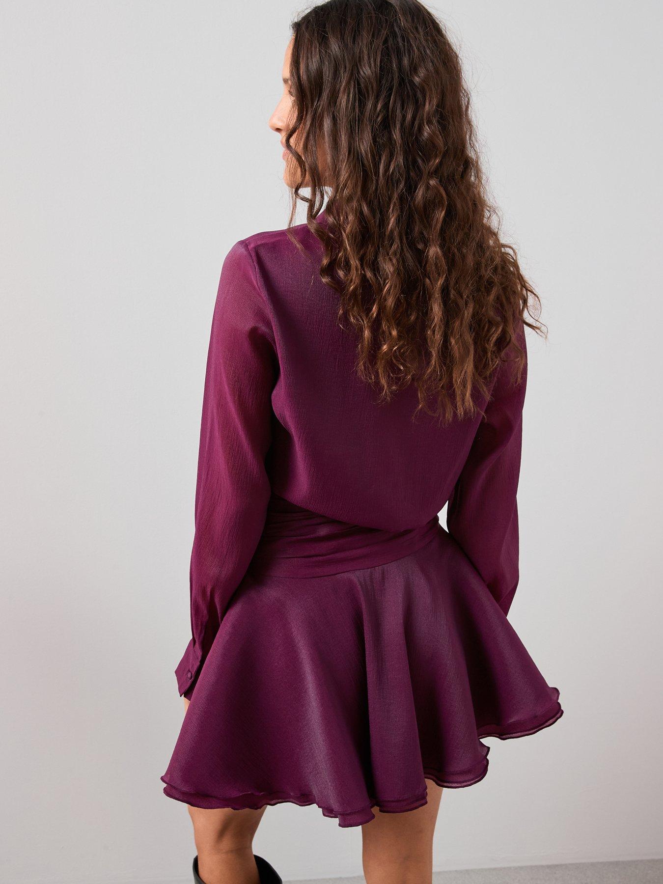 Image 2 of 7 of The Very Collection Ruffle Hem Shirt Dress - Purple