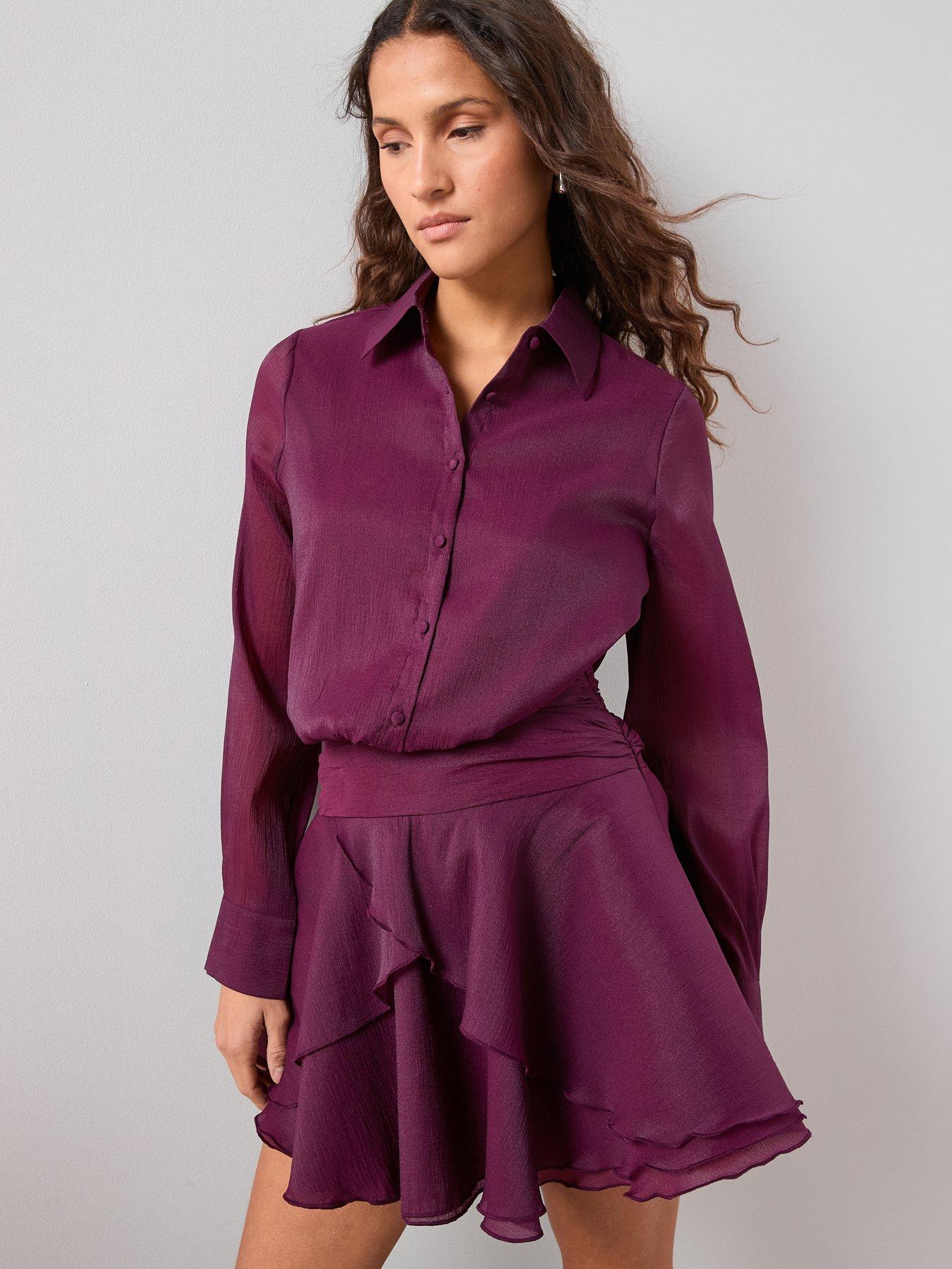 Image 5 of 7 of The Very Collection Ruffle Hem Shirt Dress - Purple