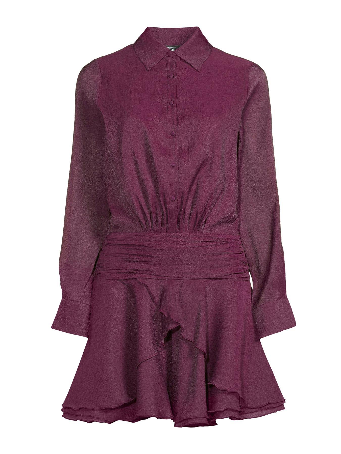 Image 7 of 7 of The Very Collection Ruffle Hem Shirt Dress - Purple
