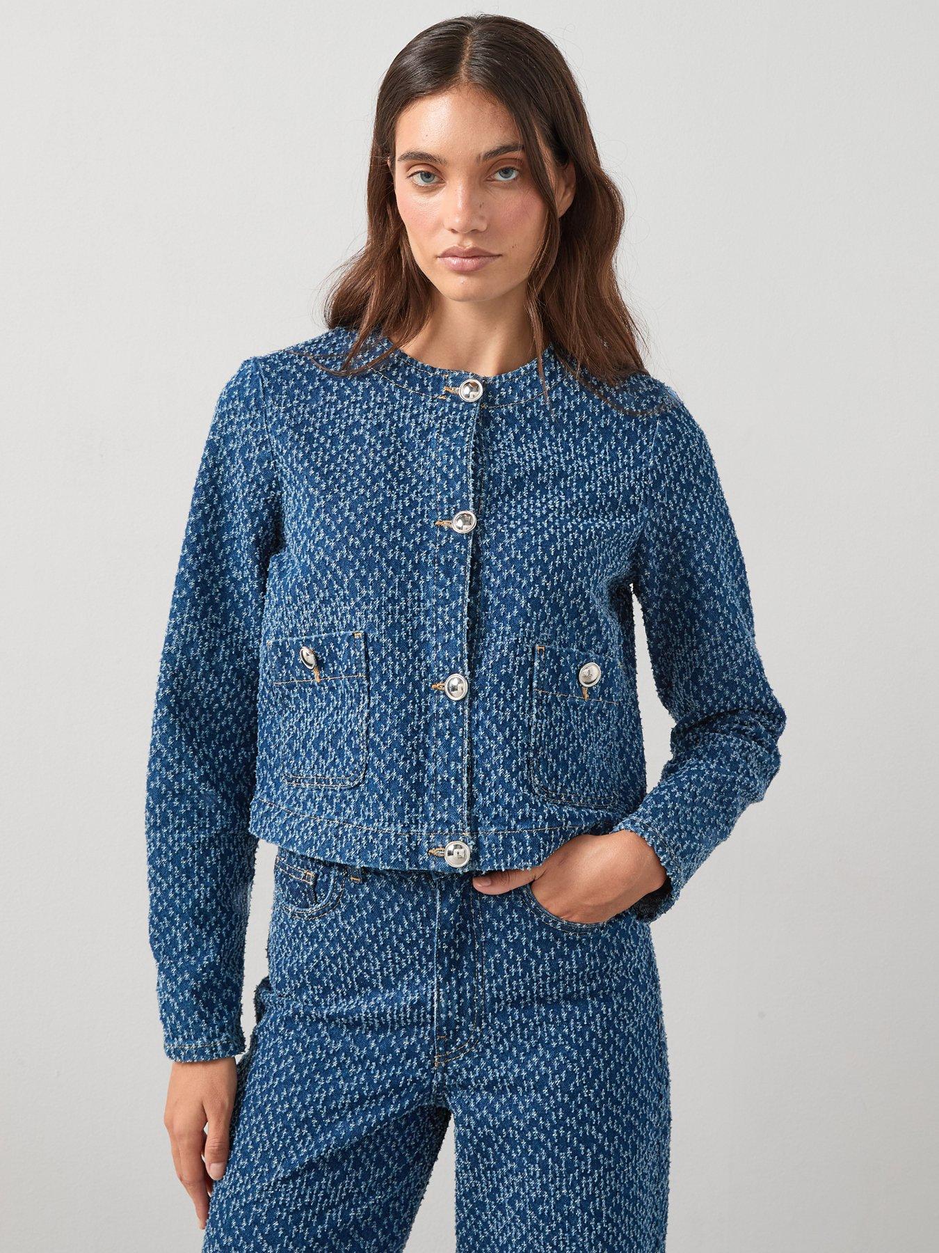 undefined Denim Boucle Jacket - Mid Wash