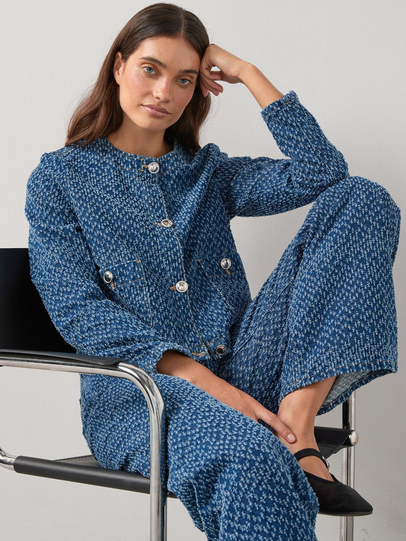 Image 1 of 6 of The Very Collection Denim Boucle Jacket - Mid Wash