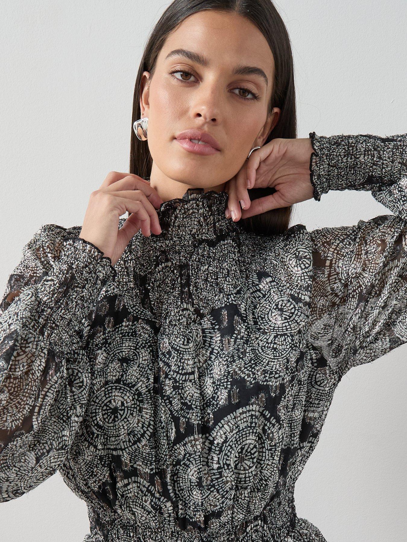 Image 4 of 7 of The Very Collection Foil Printed Mini Dress - Black