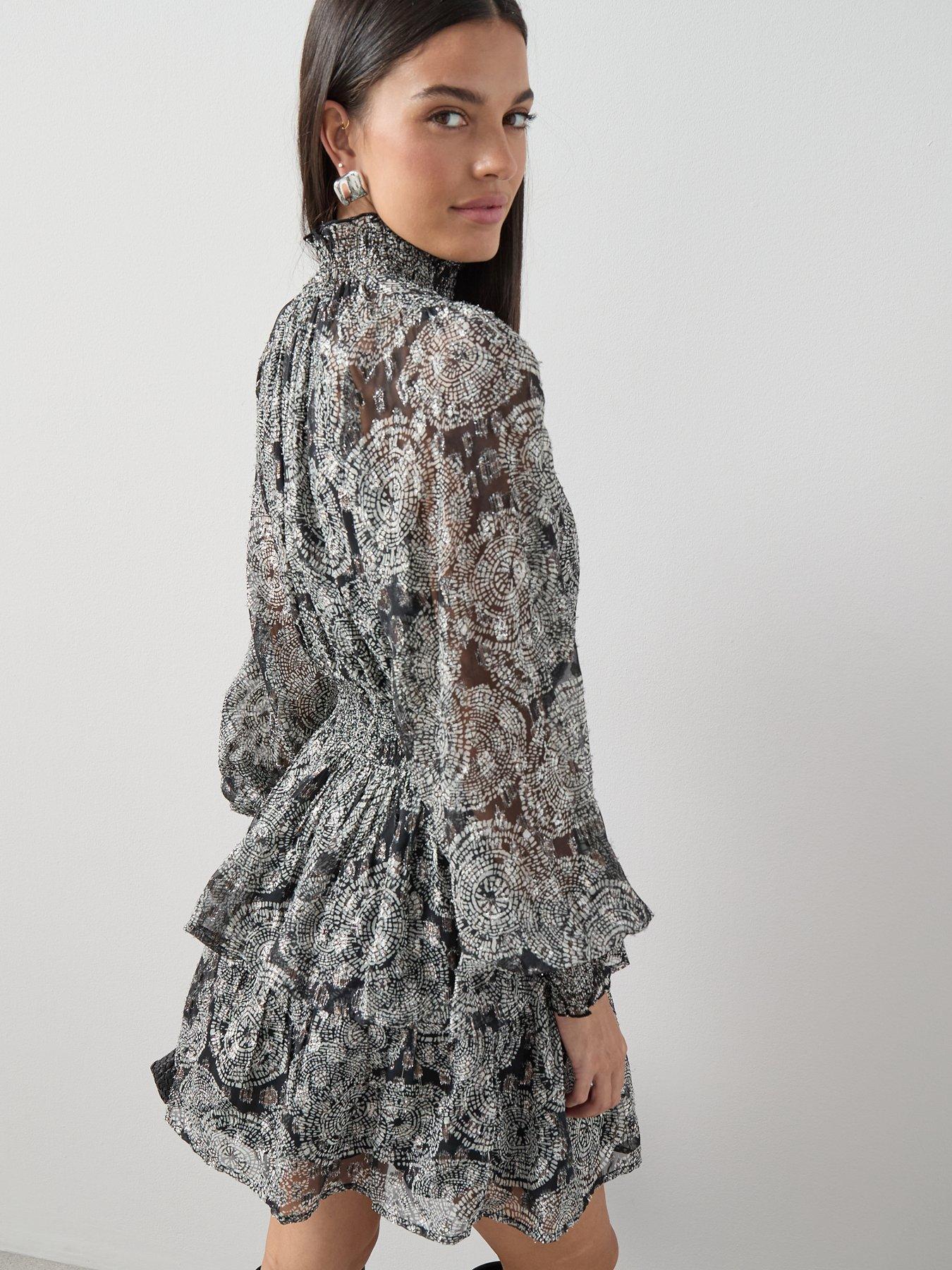 Image 6 of 7 of The Very Collection Foil Printed Mini Dress - Black
