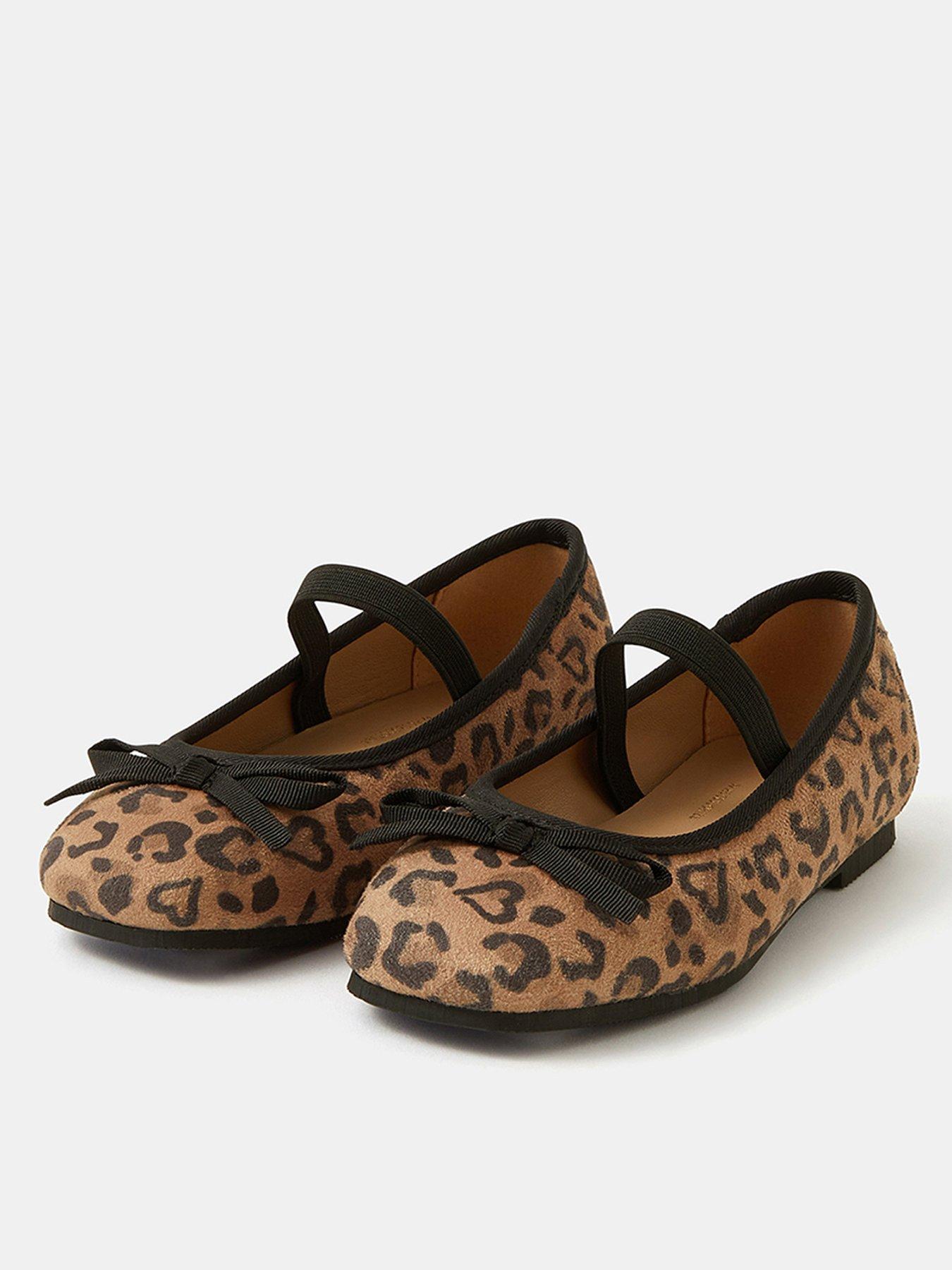 Image 1 of 3 of Accessorize Girls Animal Print Ballerina Shoes - Brown
